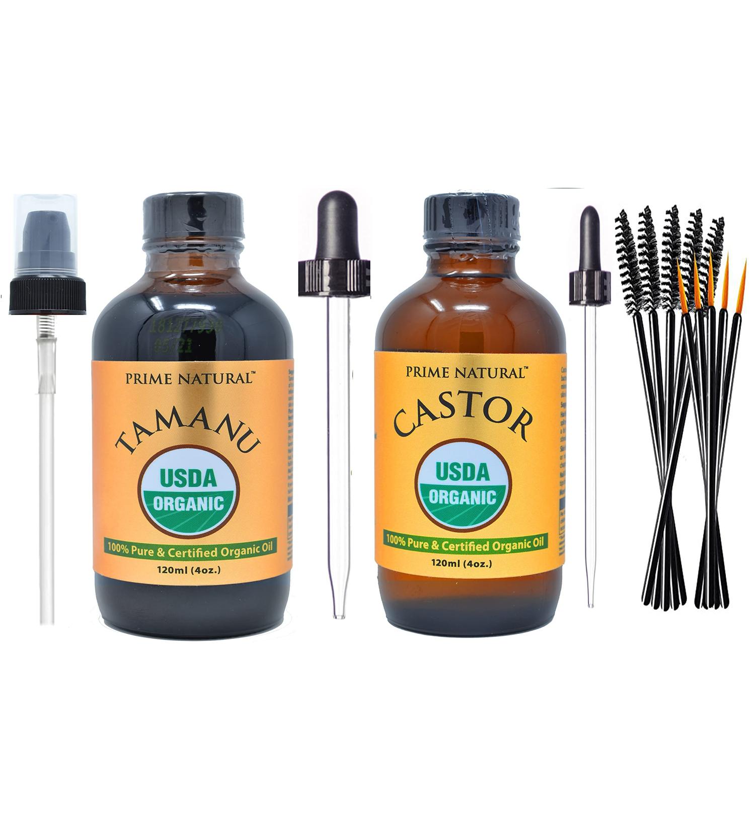 PRIME NATURAL Organic Tamanu Oil (4oz) & Organic Castor Oil (4oz) Bundle - USDA Certified - Cold Pressed Virgin Unrefined Vegan For Face Hair & Skin Care - Natural Moisturizer - Buy Online on GoSupps.com