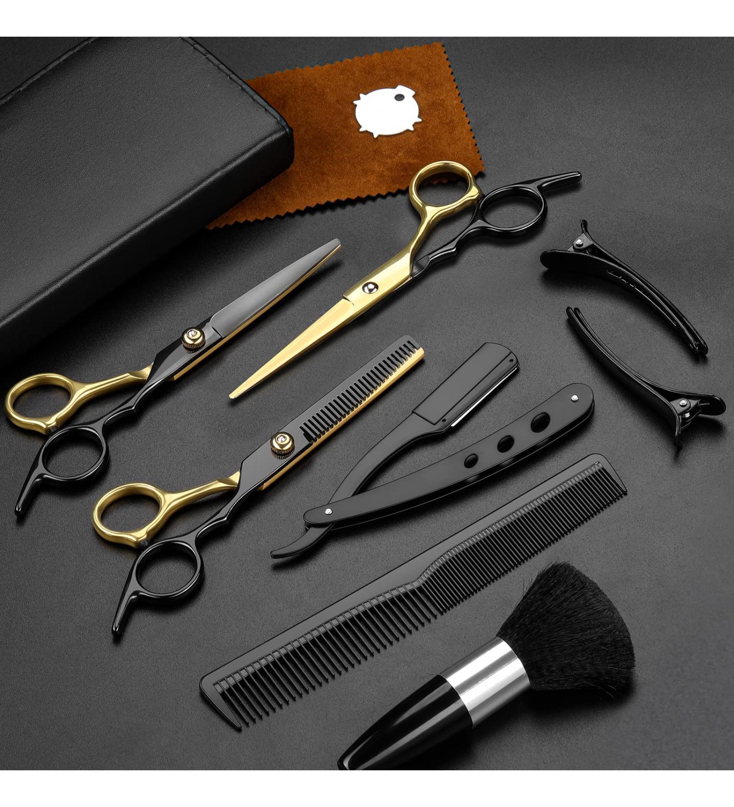 Professional Black Gold Hair Scissors Set - 11Pcs Stainless Steel Barber Shears for Home Salon Use - Buy Online on GoSupps.com