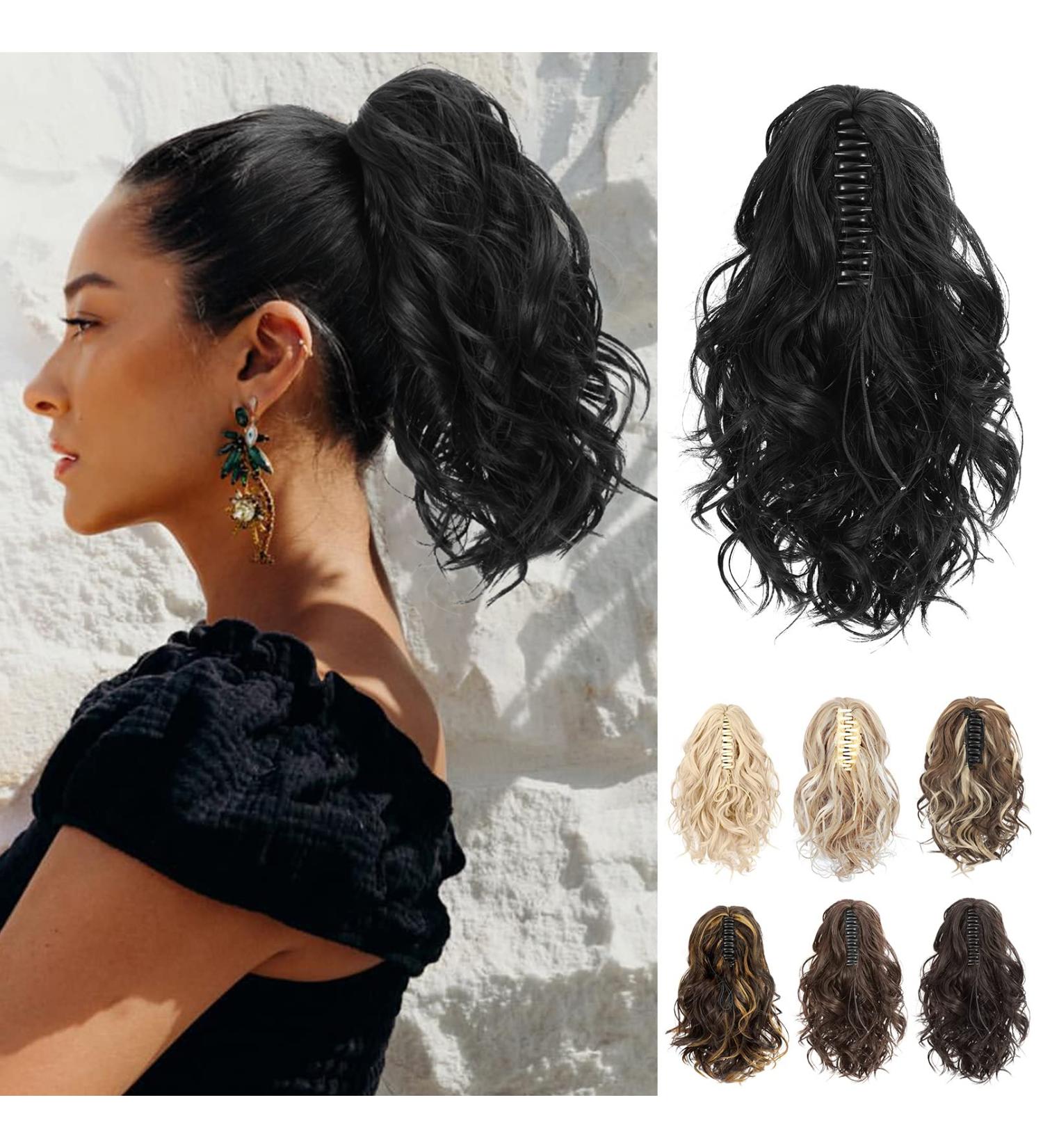 REECHO Short Curly Ponytail Extension | 10 Inch Claw Clip Synthetic Hairpiece in Natural Wavy Style for Women - Black - Buy Online on GoSupps.com