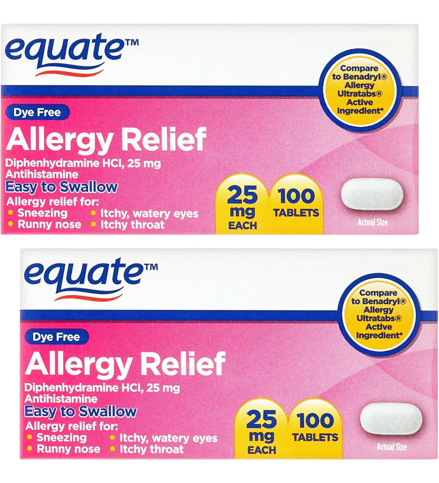 Buy SCHMIDT EMPIRE Equate Dye-Free Allergy Relief 25 mg - 100ct Tablets (Pack of 2) | Fast International Shipping - Buy Online on GoSupps.com