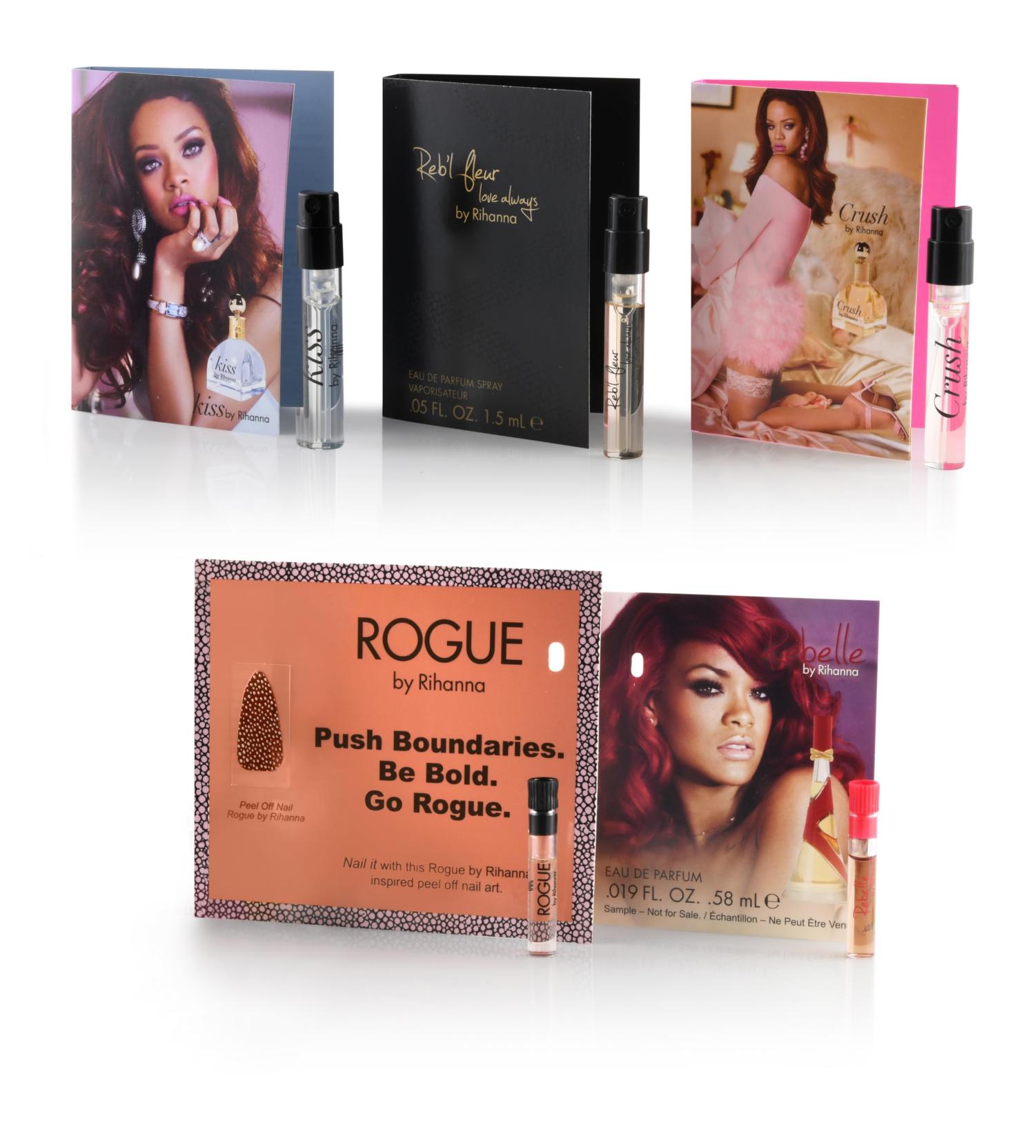 5 Rihanna perfume samples for women: Crush Reb'l Fleur Kiss Rogue and Rebelle. Fragrance sample vial bottles perfume Set. Great for small gift or to try before purchasing bigger bottles. - Buy Online on GoSupps.com
