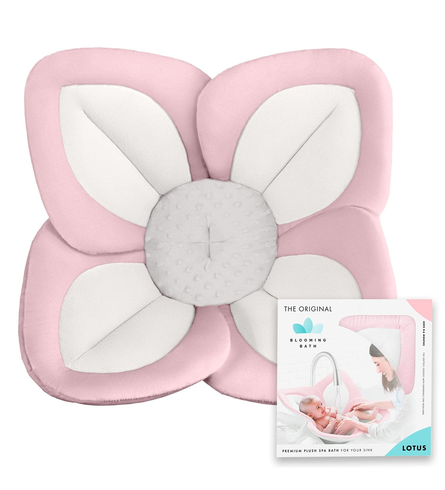Blooming Bath Lotus - Plush Minky Baby Sink Cushion | Original Washer-Safe Flower Seat for Newborns in Pink/White/Gray - Buy Online on GoSupps.com