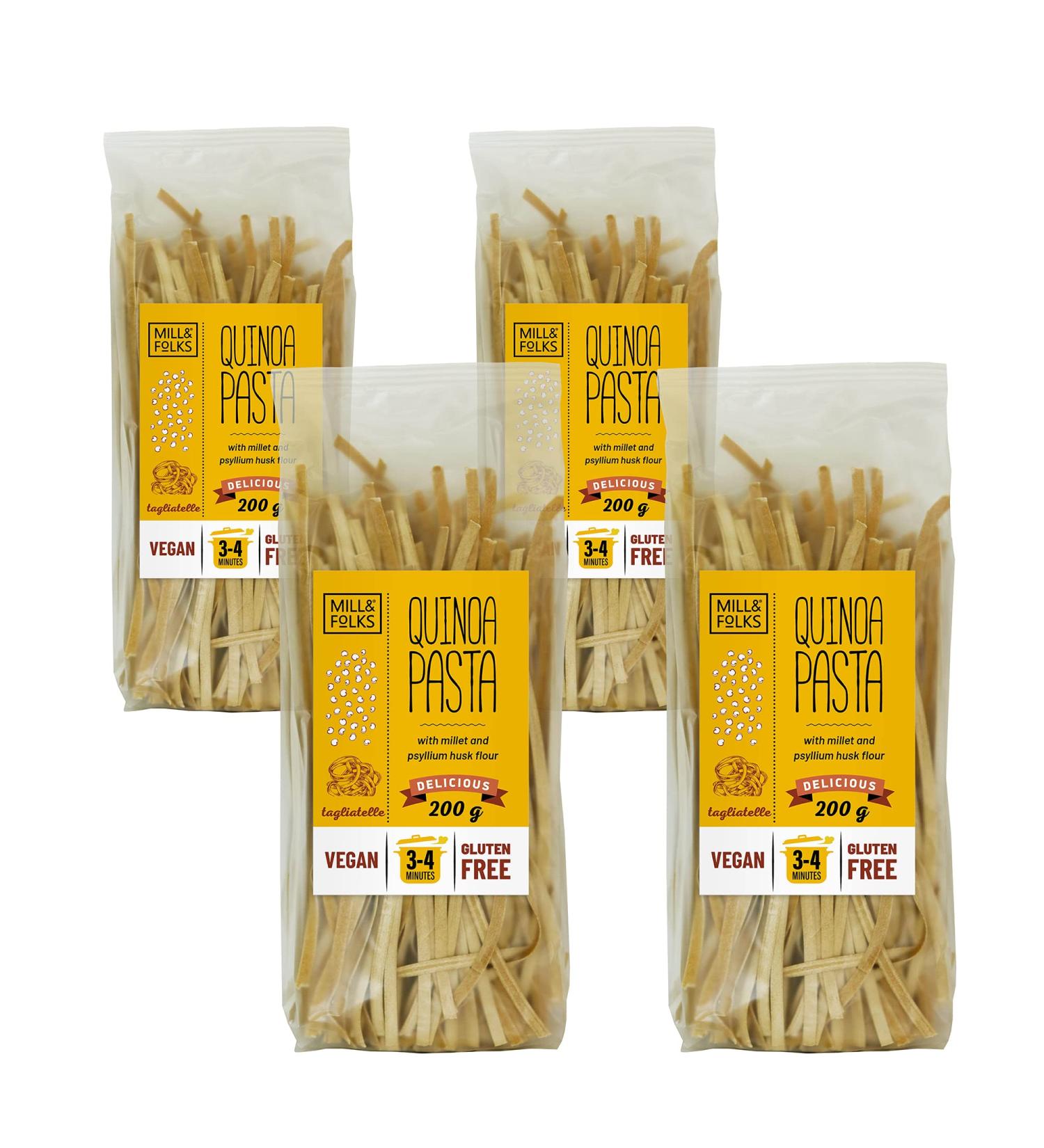 Mill & Folks Quinoa Pasta Tagliatelle 4x200g | Vegan & Gluten-free - Buy Online on GoSupps.com