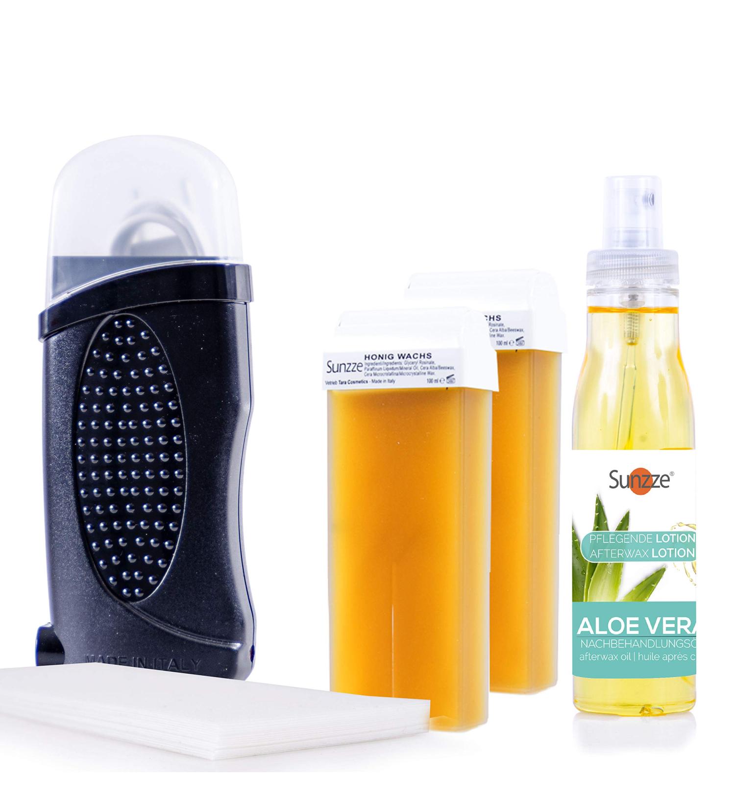 Sunting Wax Roll-On Depilatory Set | Warm Wax Device & 2x100ml Cartridges for Hair Removal | Fleece Strips | Black - Buy Online on GoSupps.com