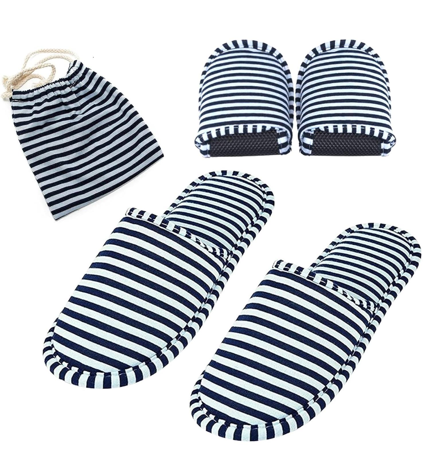 Buy Foldable Slipproof Hotelslippers | Portable Bathroom & Spa Slippers for Men & Women - Large/X-Large Stripes - Buy Online on GoSupps.com