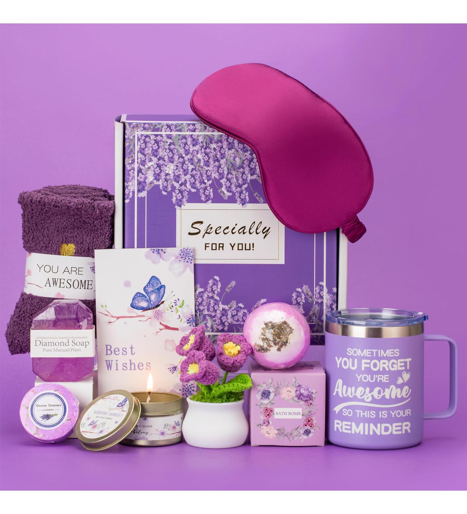 Best Birthday Gifts for Women | Relaxing Purple Spa Gift Set | Self Care & Inspirational Gifts for Mom Sister Wife & Friends - Buy Online on GoSupps.com