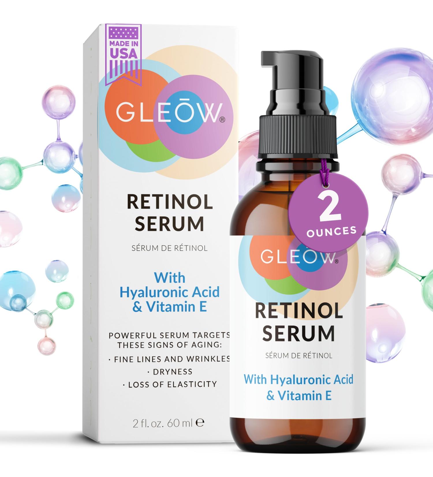 GLEOW Retinol Serum for Face with Hyaluronic Acid Face Serum for Women Resurfacing Retinol Serum Hydrating Night Serum for Face Retinol for Face 2oz - Buy Online on GoSupps.com