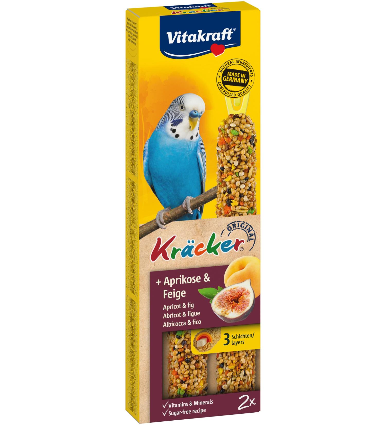 Vitakraft Budgie Crackers & Nibble Sticks - Apricot & Fig Flavor Sugar-Free Beak Care (60g) - Buy Online on GoSupps.com