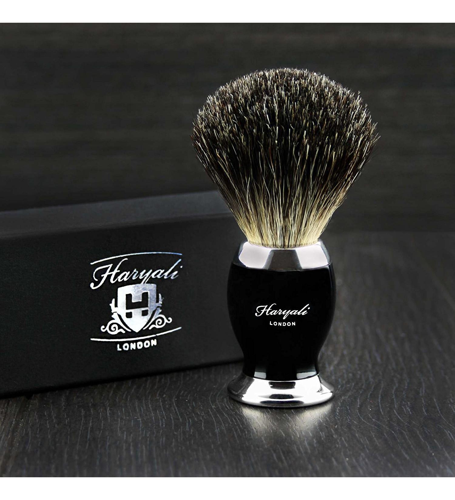 BLACK AND METAL COLOR BASE SHAVING BRUSH WITH PURE BLACK ROOF HAIR FOR MEN