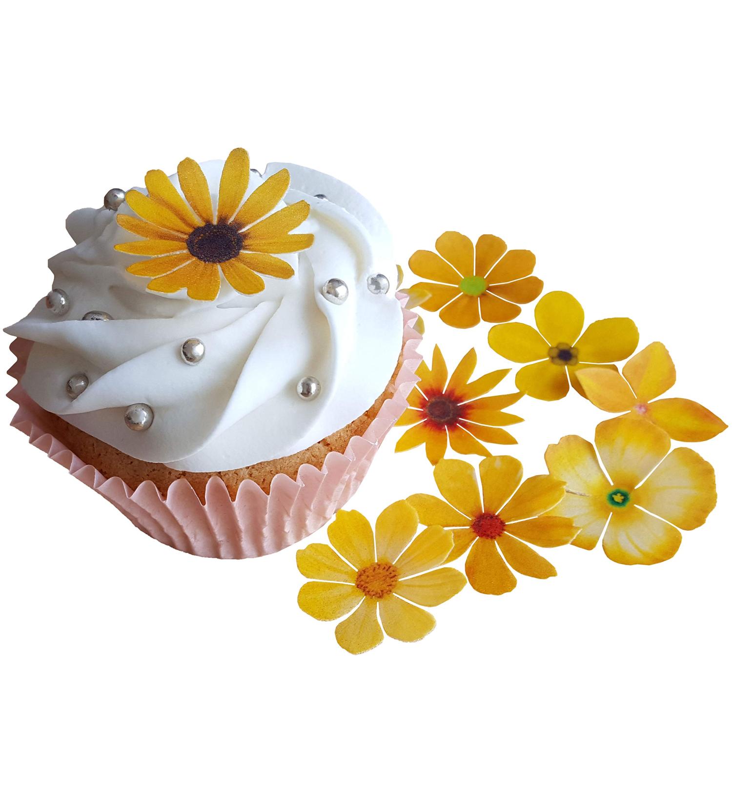 Beautiful Edible Yellow Flower Cake Decorations | Pre-Cut Wafer Paper for Cupcakes Cakes Desserts | Perfect for Birthdays Weddings & Baby Showers - Buy Online on GoSupps.com