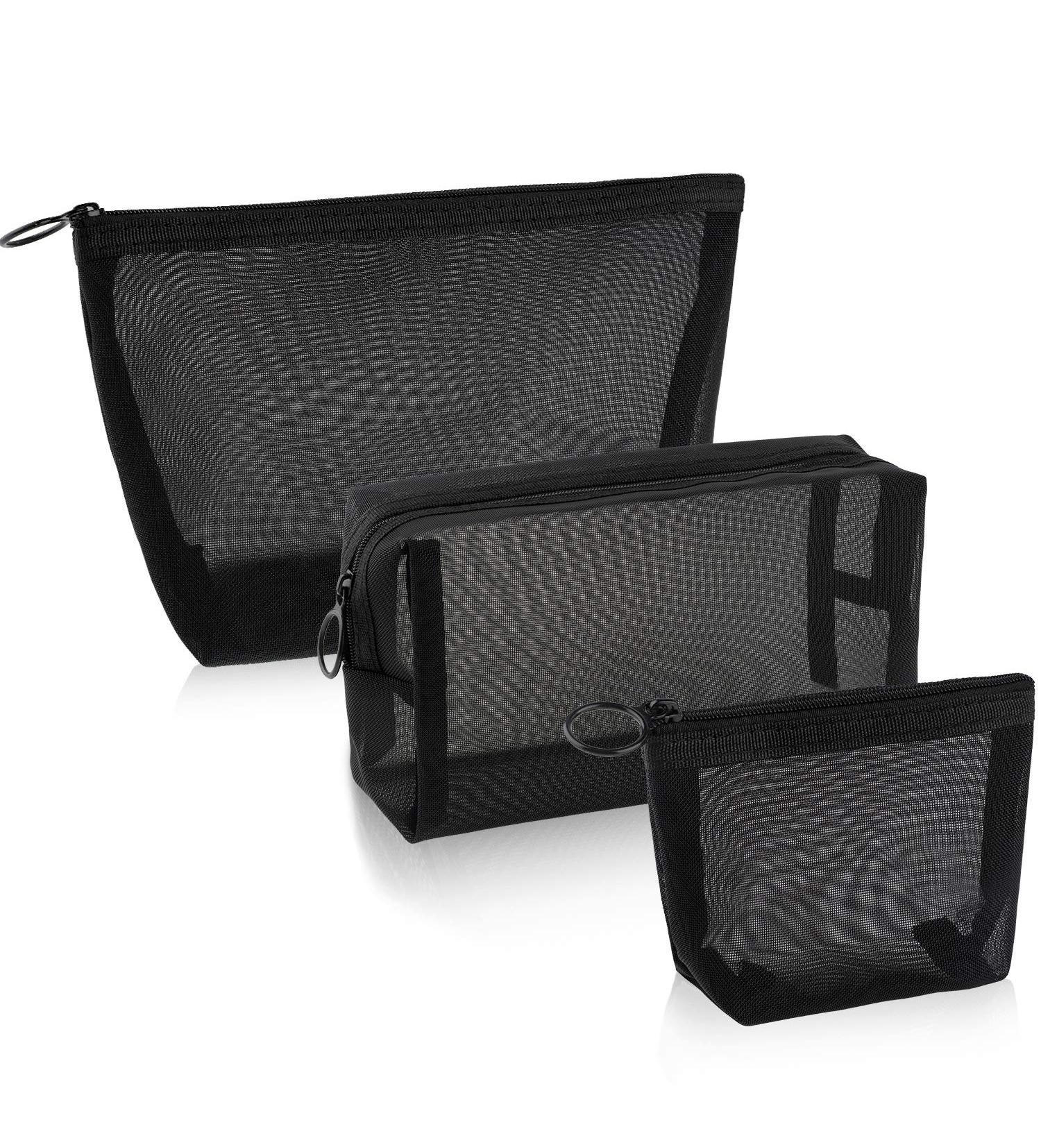 3 Pack Mesh Cosmetic Bags | Black Mesh Makeup & Pencil Cases for Travel & Office Accessories - 3 Sizes - Buy Online on GoSupps.com