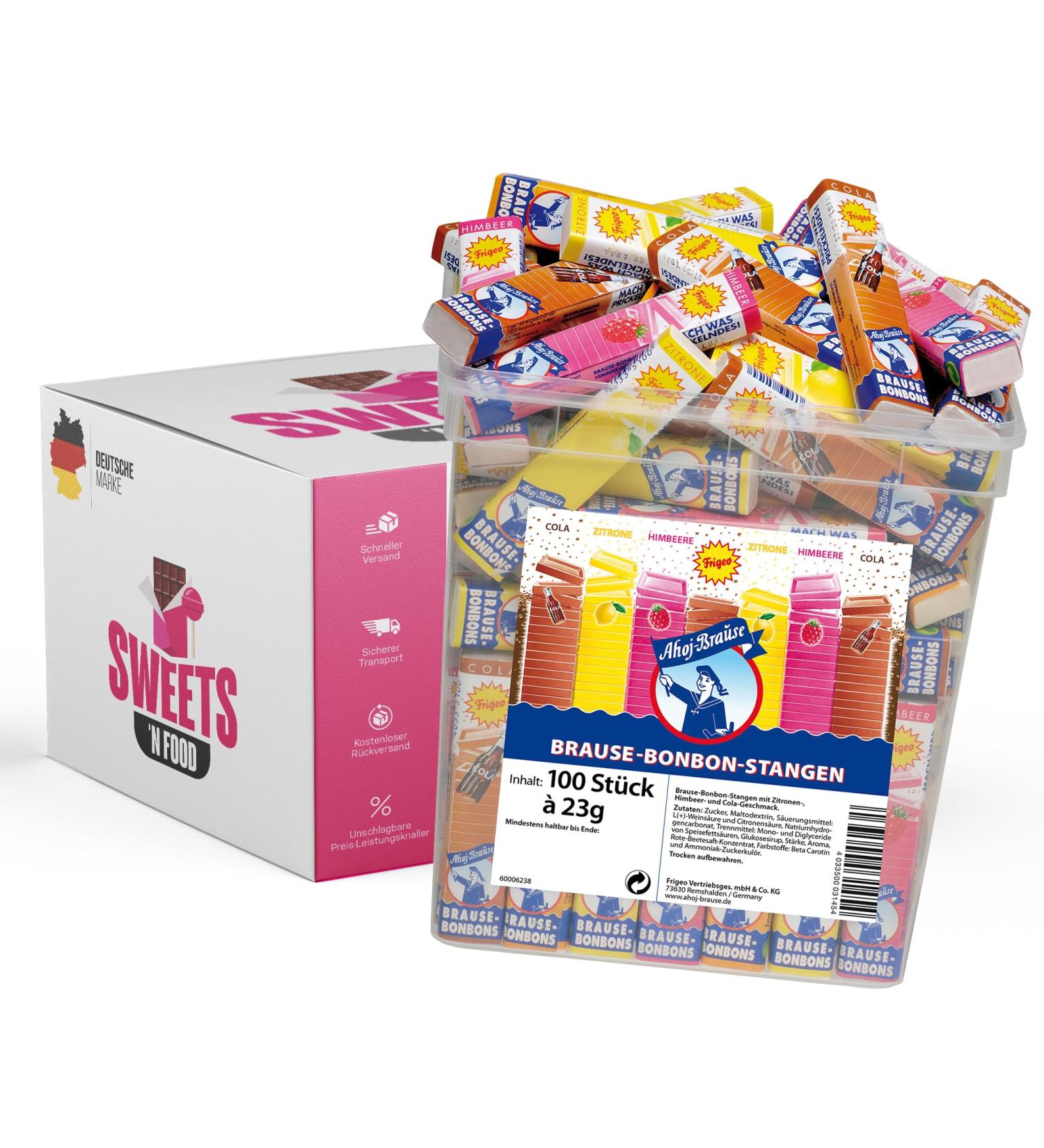 Ahoj-Brause Fizzy Candy Sticks Bucket (100 pcs 2.3kg) | Stylish SWEETS'N FOOD Packing Tape Included - International Shipping Available - Buy Online on GoSupps.com