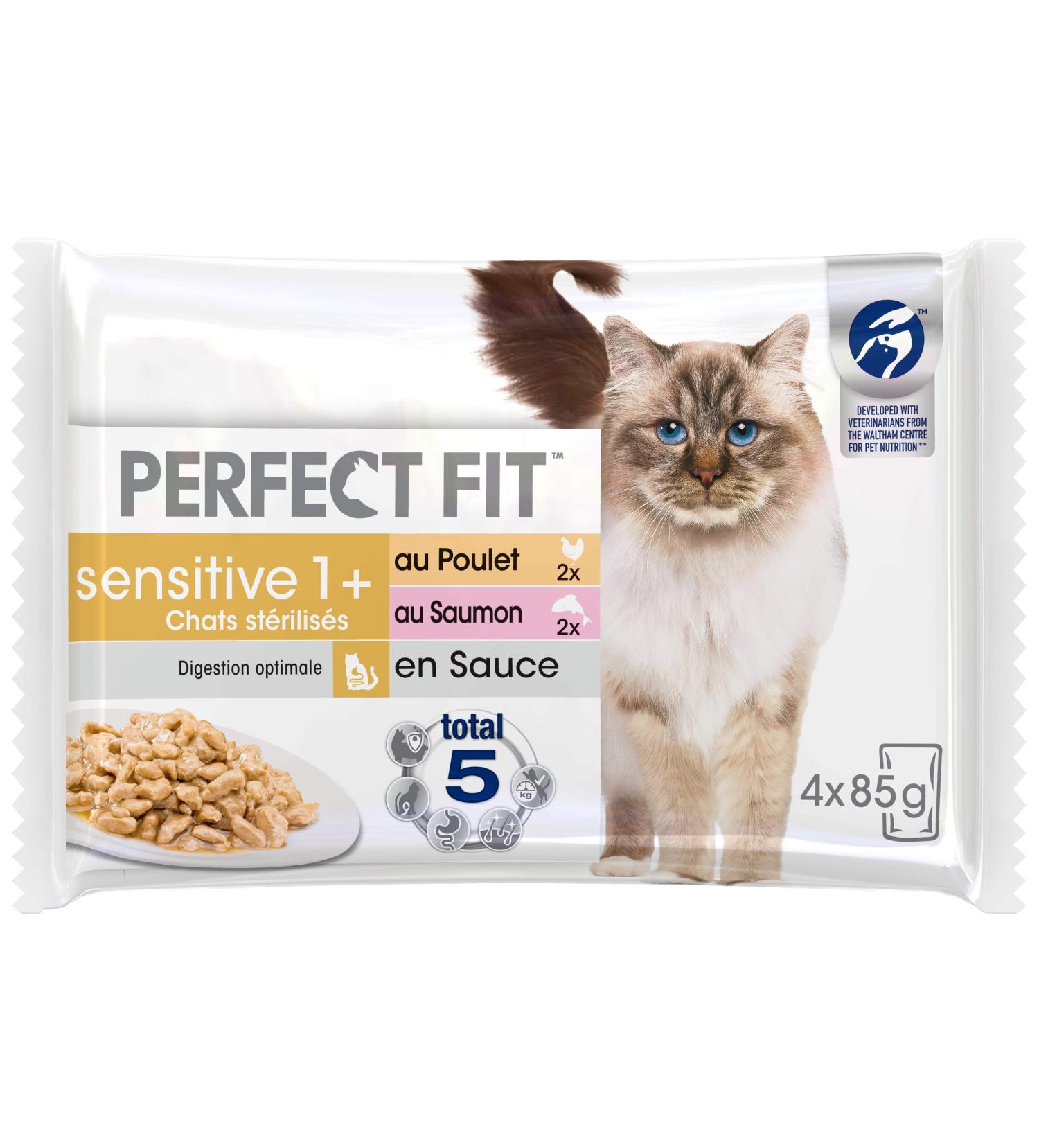 Perfect Fit Sensitive 1+ Fresh Pouches for Sterilized Adult Cats Meets the Specific Needs of a Sterilized Cat Rich in C - Buy Online on GoSupps.com