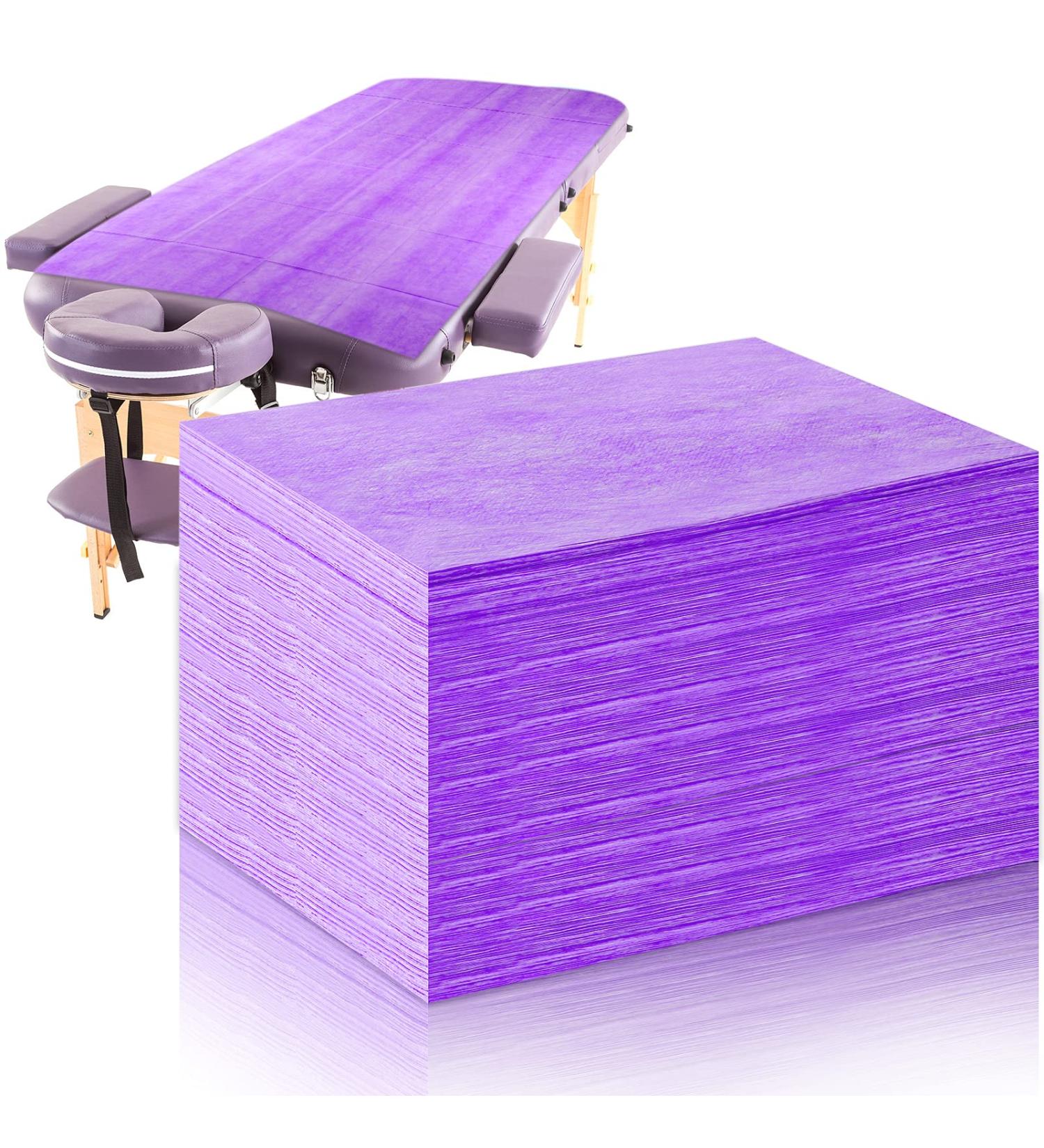 50-Pack 31x70 Inches Waterproof Disposable Bed Sheets - Purple Non-Woven Fabric for Spa, Beauty Salon, Hotels - Buy Online on GoSupps.com