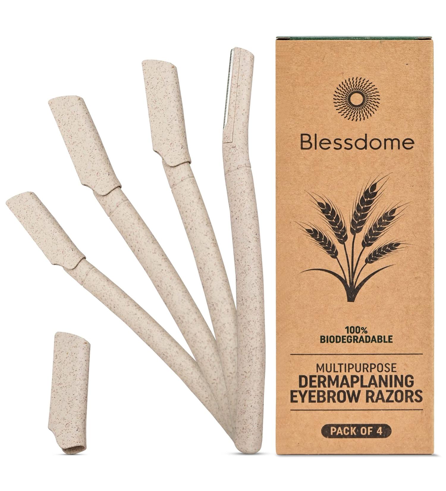 Blessdome Biodegradable Wheat Straw Eyebrow Razor Shaper Kit for Women - Facial Hair Remover and Trimmer - Eco-Friendly, Reusable 4 Count - Buy Online on GoSupps.com