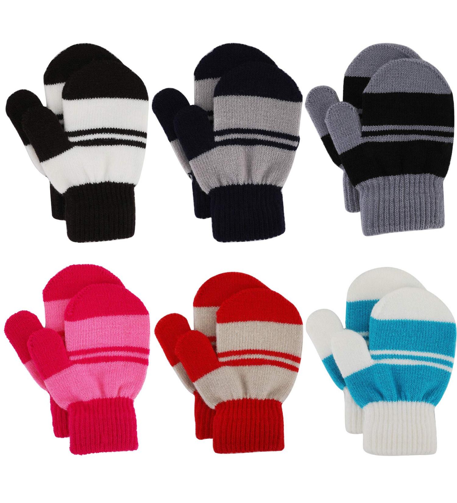 JUPSK Toddler Mittens - Winter Warm Knitted Stripe Gloves for Baby Boys and Girls | 6 Pairs | Ages 1-4 Years - Buy Online on GoSupps.com