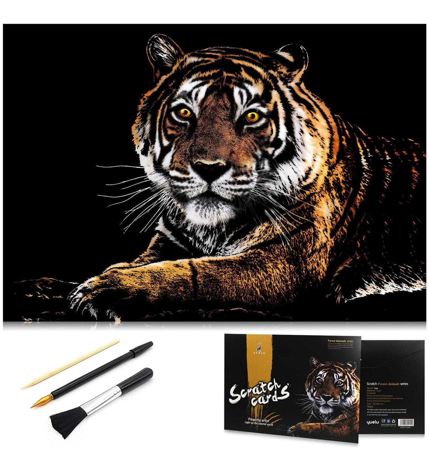 Animal Scratch Art Rainbow Painting Paper Engraving Set - DIY Creative Foil Scratch Art Toy for Kids & Adults - Tiger Design - 16'' x 11.2 - Buy Online on GoSupps.com