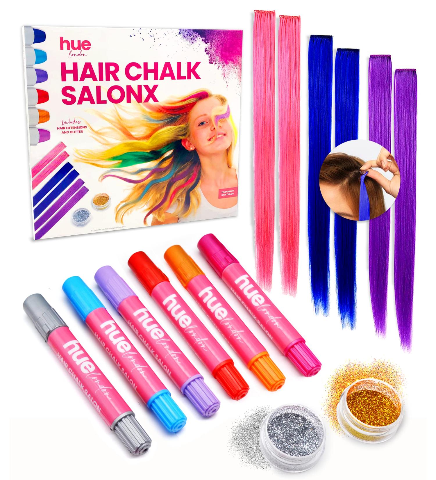 HueLondon Hair Chalk for Girls - 14-Piece Pink Set for Dark Hair | Glitter Styling Kit for Kids Salonx | Temporary Washable Hair Color - Buy Online on GoSupps.com