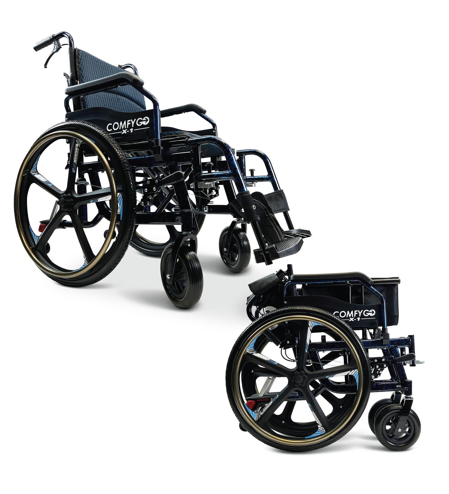 X-1 Special Edition ComfyGO Manual Wheelchair | Ultra-Light Quick-Detach Wheels | Comfortable Cushioning | Durable Aircraft-Grade Frame | User & Caregiver Brakes - (Blue Special Edition) Blue Special Edition - Buy Online on GoSupps.com