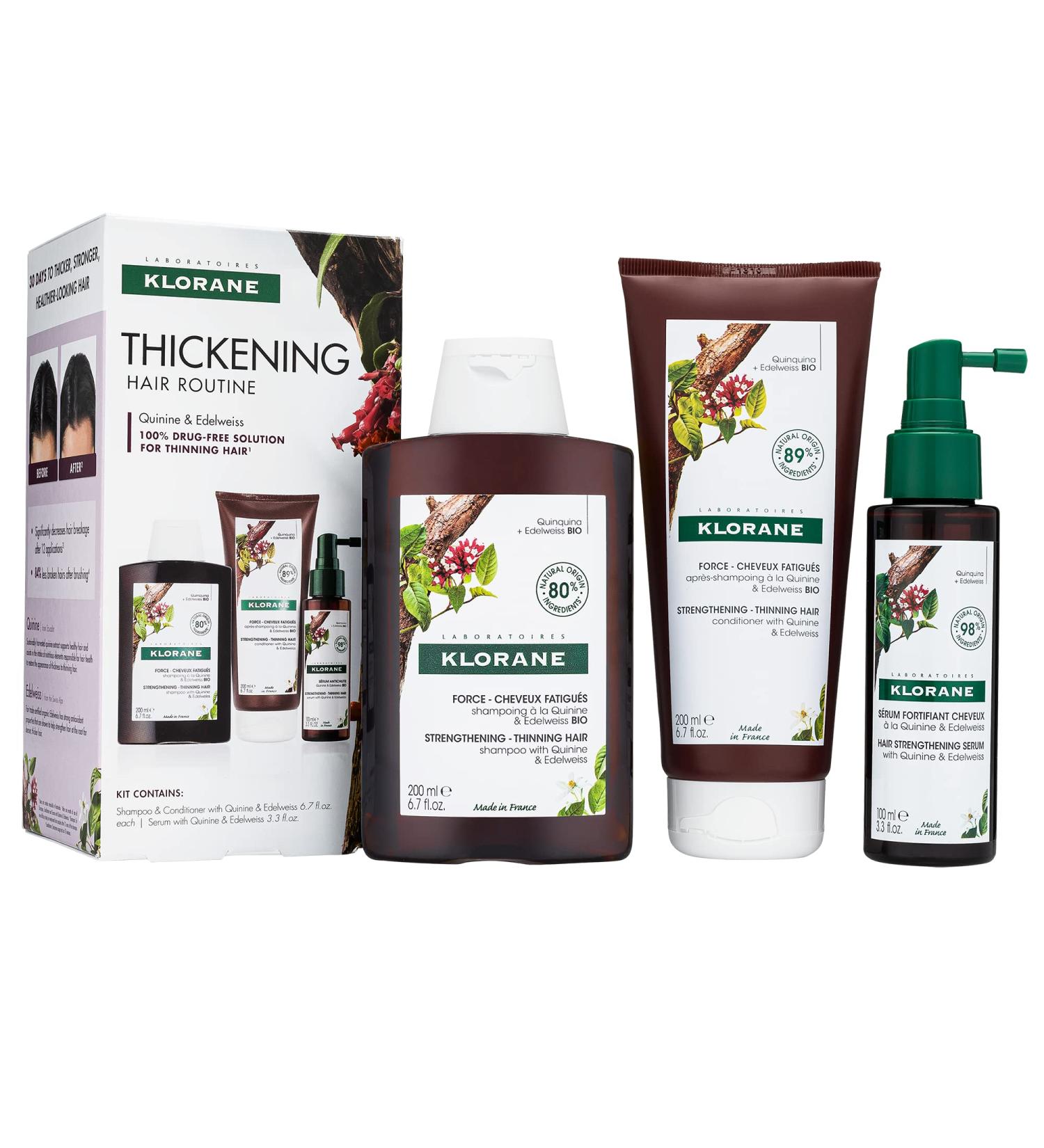 Klorane Hair Thickening Routine with Quinine and Edelweiss - Sulfate & Paraben-free formula for thicker, stronger, healthier hair - Buy Online on GoSupps.com