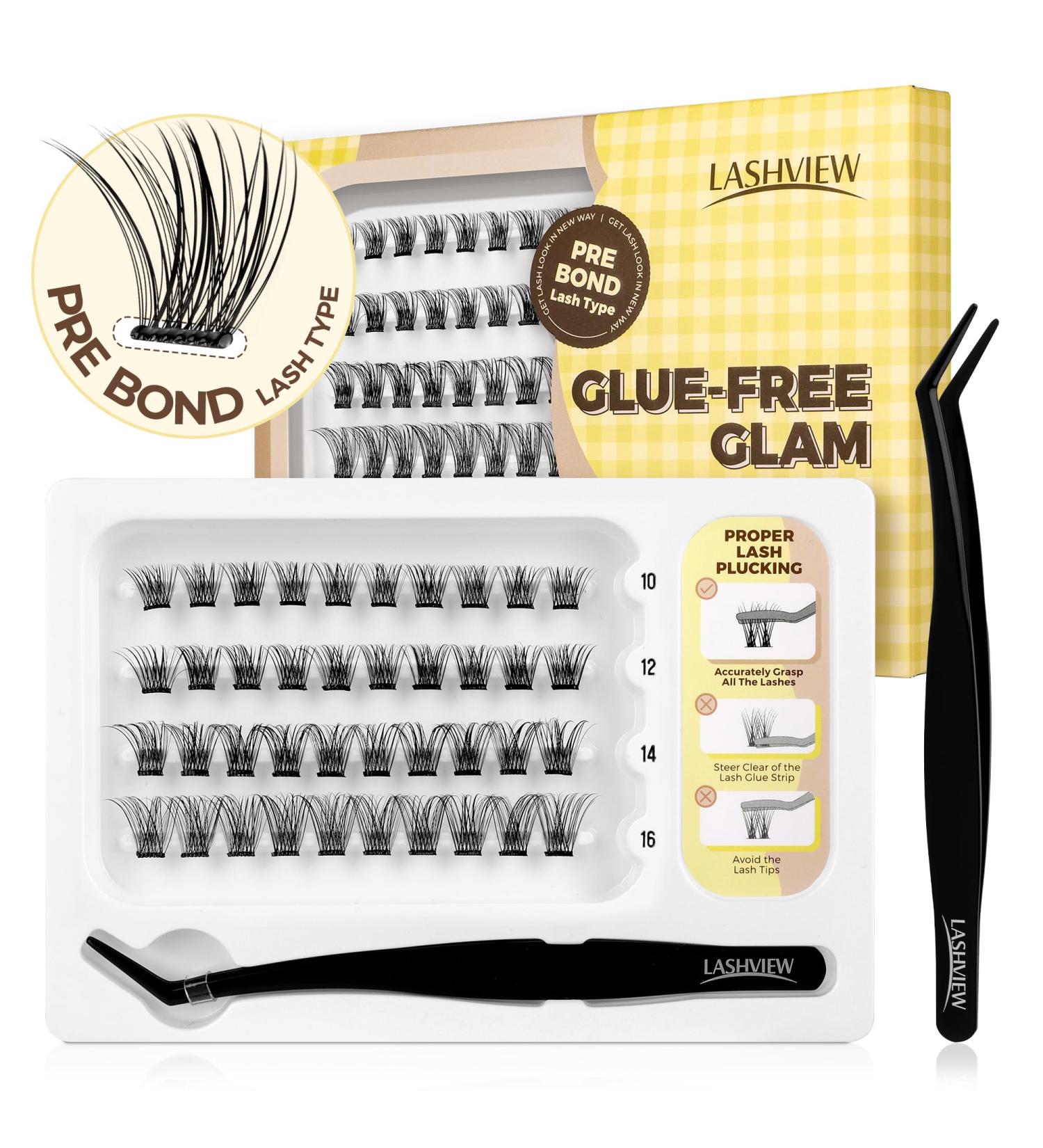 LASHVIEW Self Adhesive Lash Clusters - Natural 10-16mm Press-On Eyelashes Kit with Tweezers | No Glue Needed | 40PC Individual Lash Extensions - Buy Online on GoSupps.com