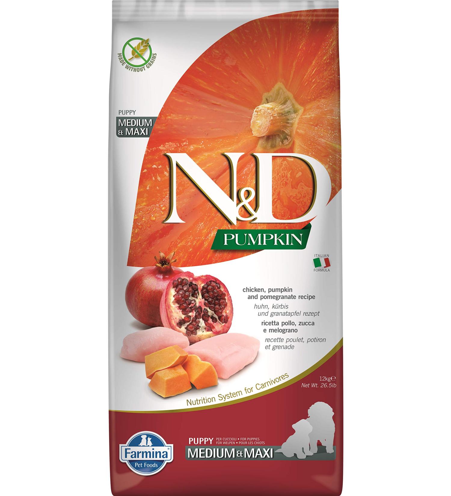 N&D Pumpkin Dog Chicken & Pomegranate Puppy Medium & Maxi 12 KG - Buy Online on GoSupps.com
