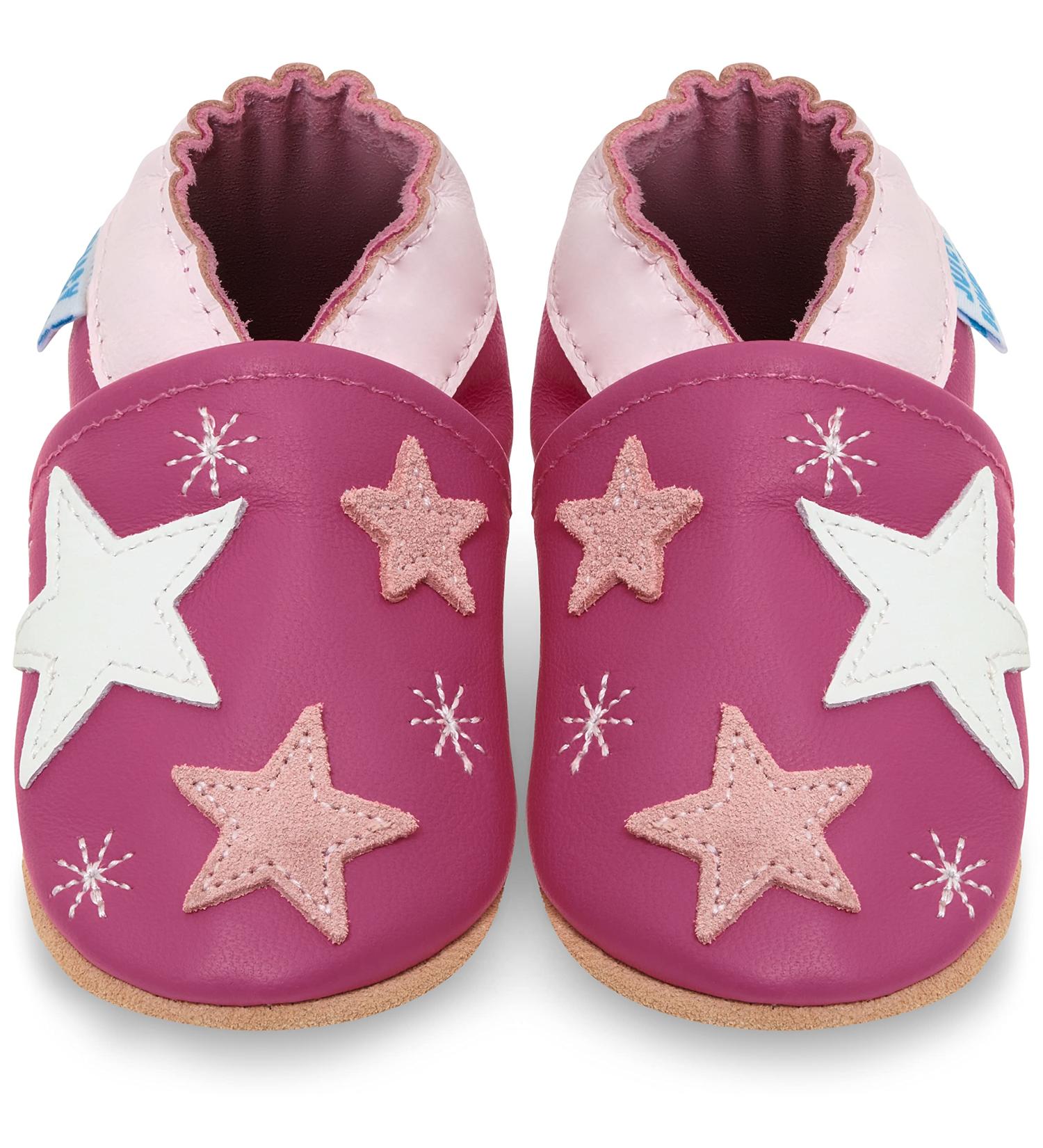 Soft Sole Leather Baby Shoes for 12-18 Months - Pink Stars - Unisex Toddler Walking Shoes - Buy Online on GoSupps.com