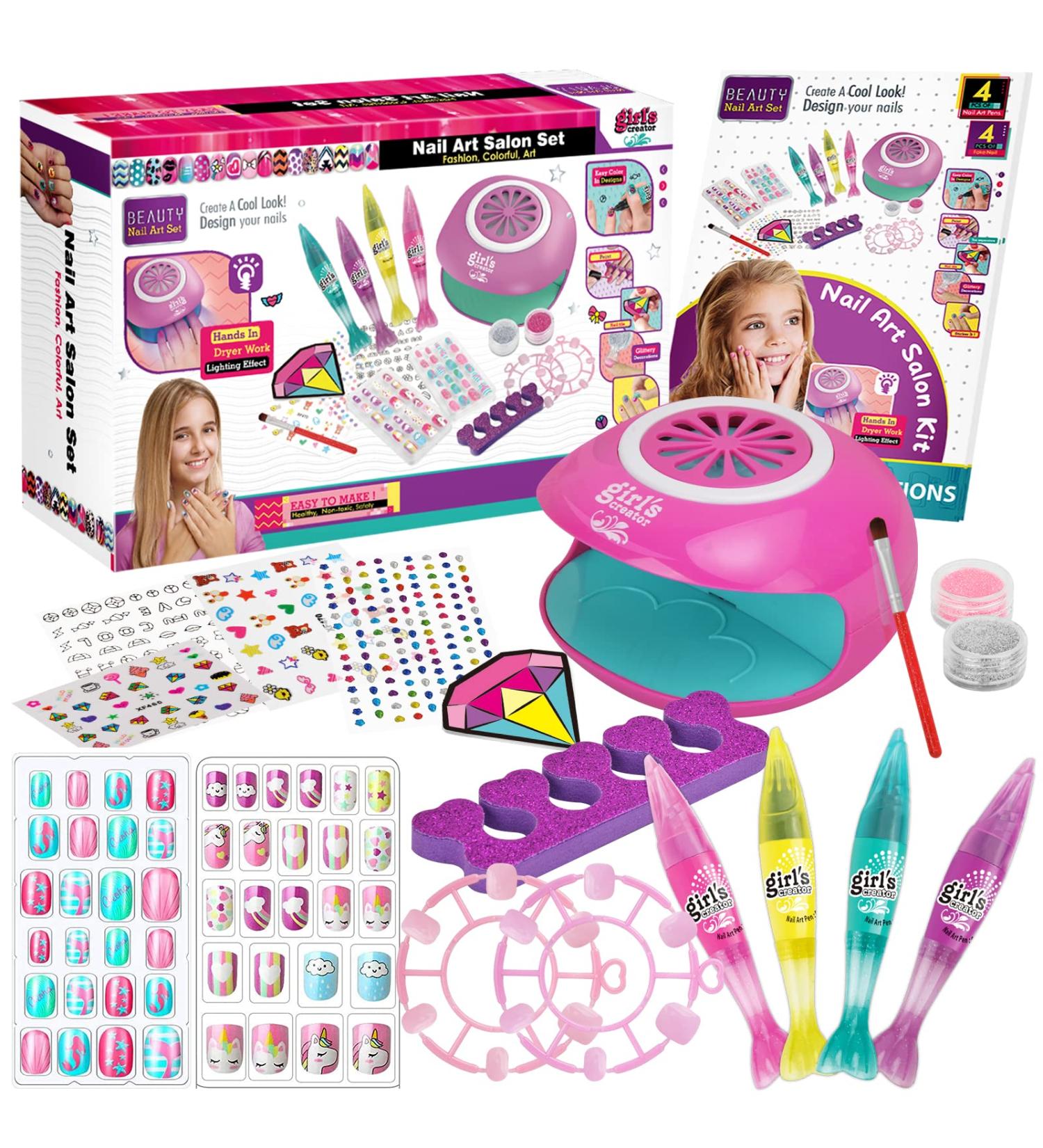 Amagoing Nail Art Kit for Kids with Nail Dryer, 2 in 1 Pens, Fake Nails, DIY Stickers - Birthday & Christmas Gift for Girls Ages 6-12 - Buy Online on GoSupps.com