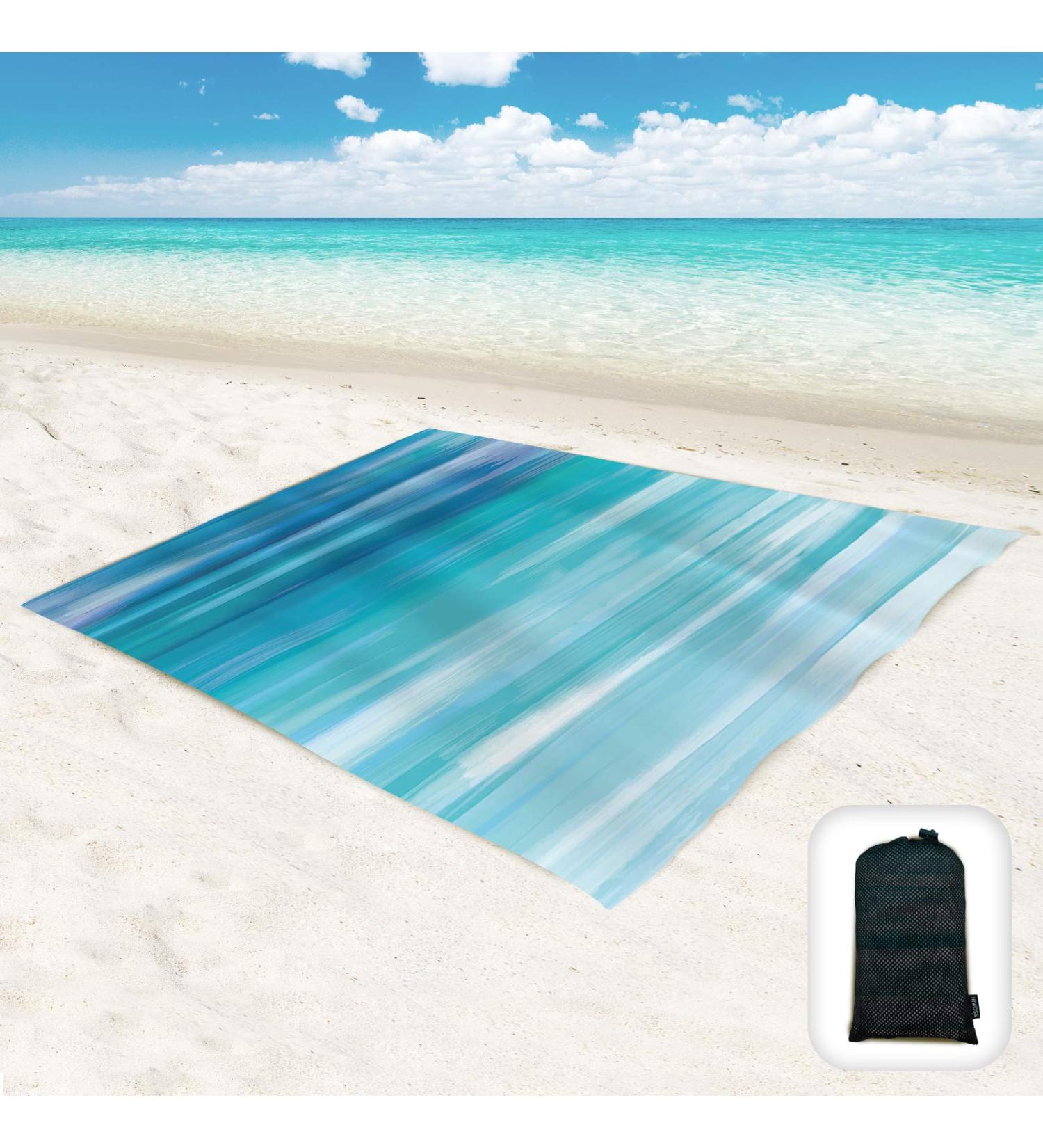 Hiwoss Sand Proof Beach Blanket Oversized 95"x 80" Waterproof Sand Free Beach Mat with Corner Pockets  Portable Mesh Bag for Beach Party Picnic Travel and Outdoor Camping Dream Blue and Teal 95x 80 DreamSea - Buy Online on GoSupps.com