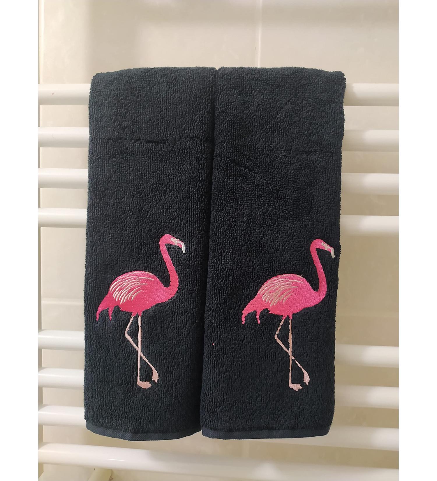 2-Pack White Flamingo Fingertip Kitchen Towels | Premium 100% Cotton Hand Towels | 11x18 | Black | Set of 2 - Buy Online on GoSupps.com