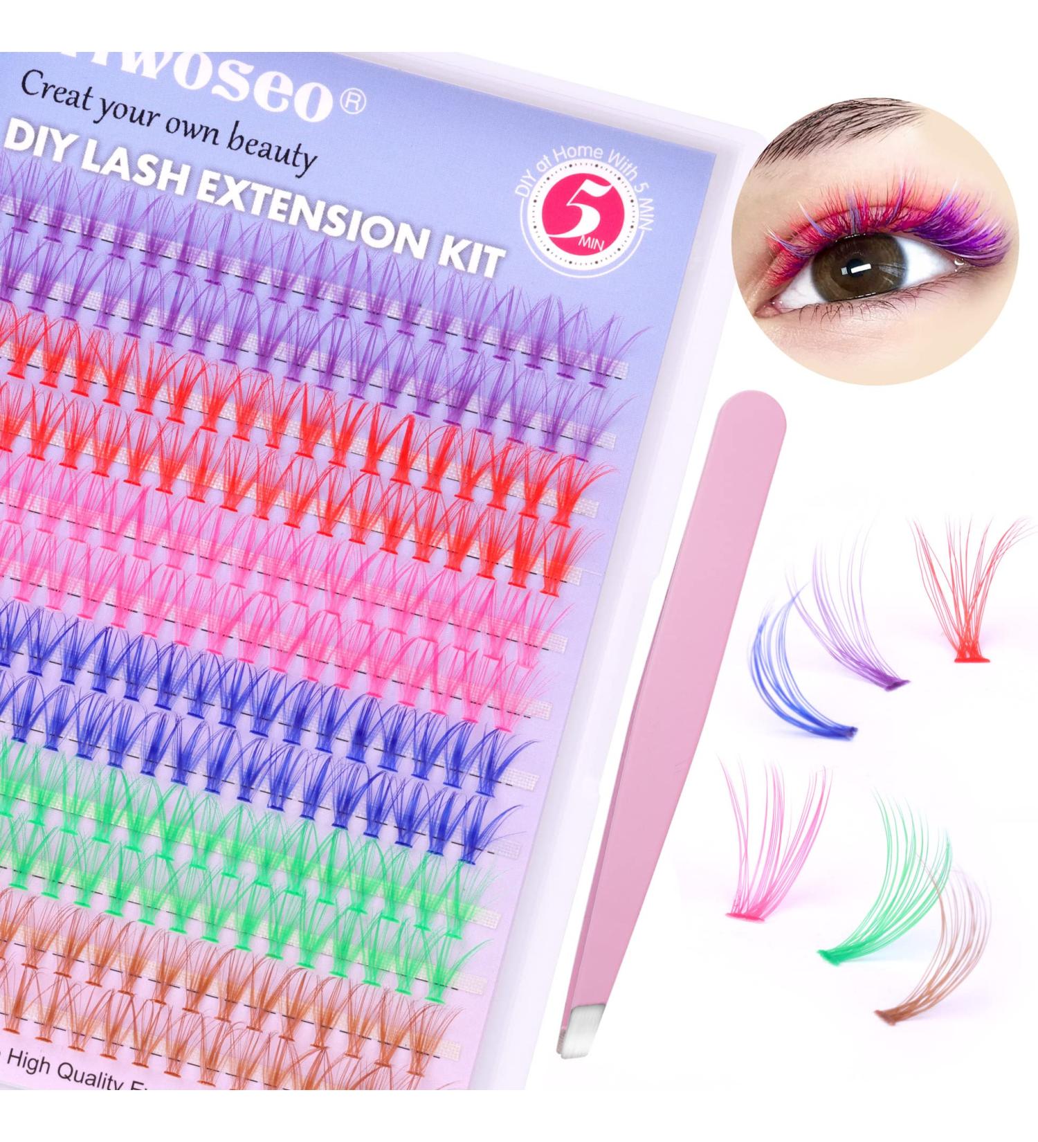 DIY Colored Lash Extensions - Wiwoseo D Curl 14MM Y-Cluster Lashes | Vibrant Individual Color Clusters - Buy Online on GoSupps.com