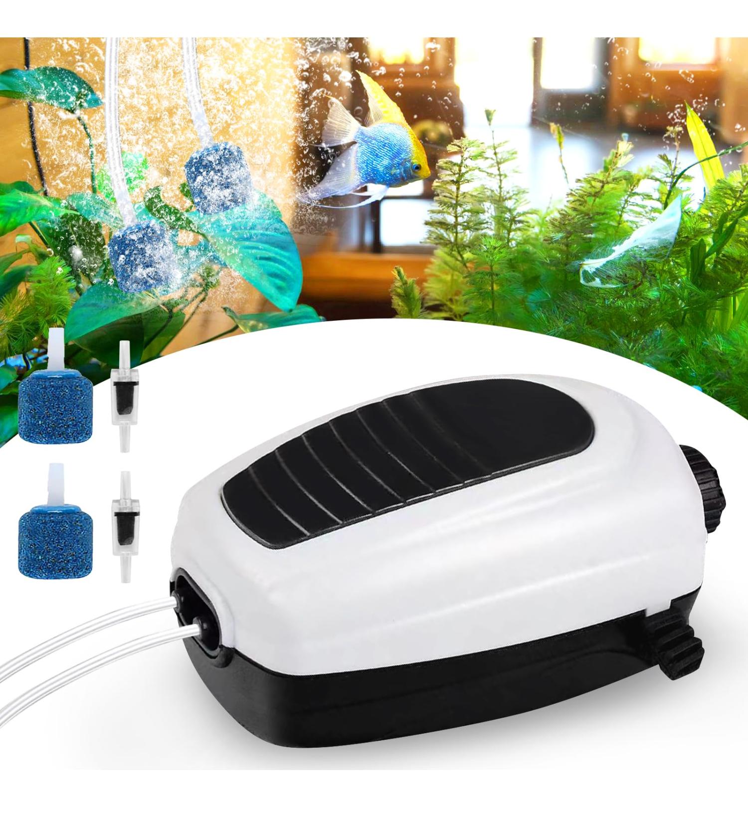 Buy Adjustable 3.5W Quiet Aquarium Air Pump with 2 Air Holes Air Stone & Check Valves - Ideal for Hydroponic Aquariums - International Shipping Available - Buy Online on GoSupps.com