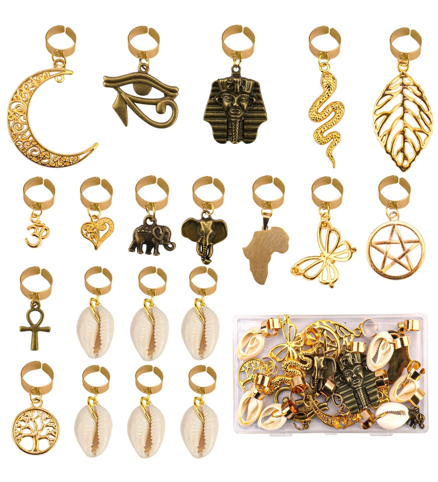 20 PCS Adjustable Locs Hair Clips | Vintage African Hair Charms | DIY Locs Accessories | Bronze and Gold - Buy Online on GoSupps.com