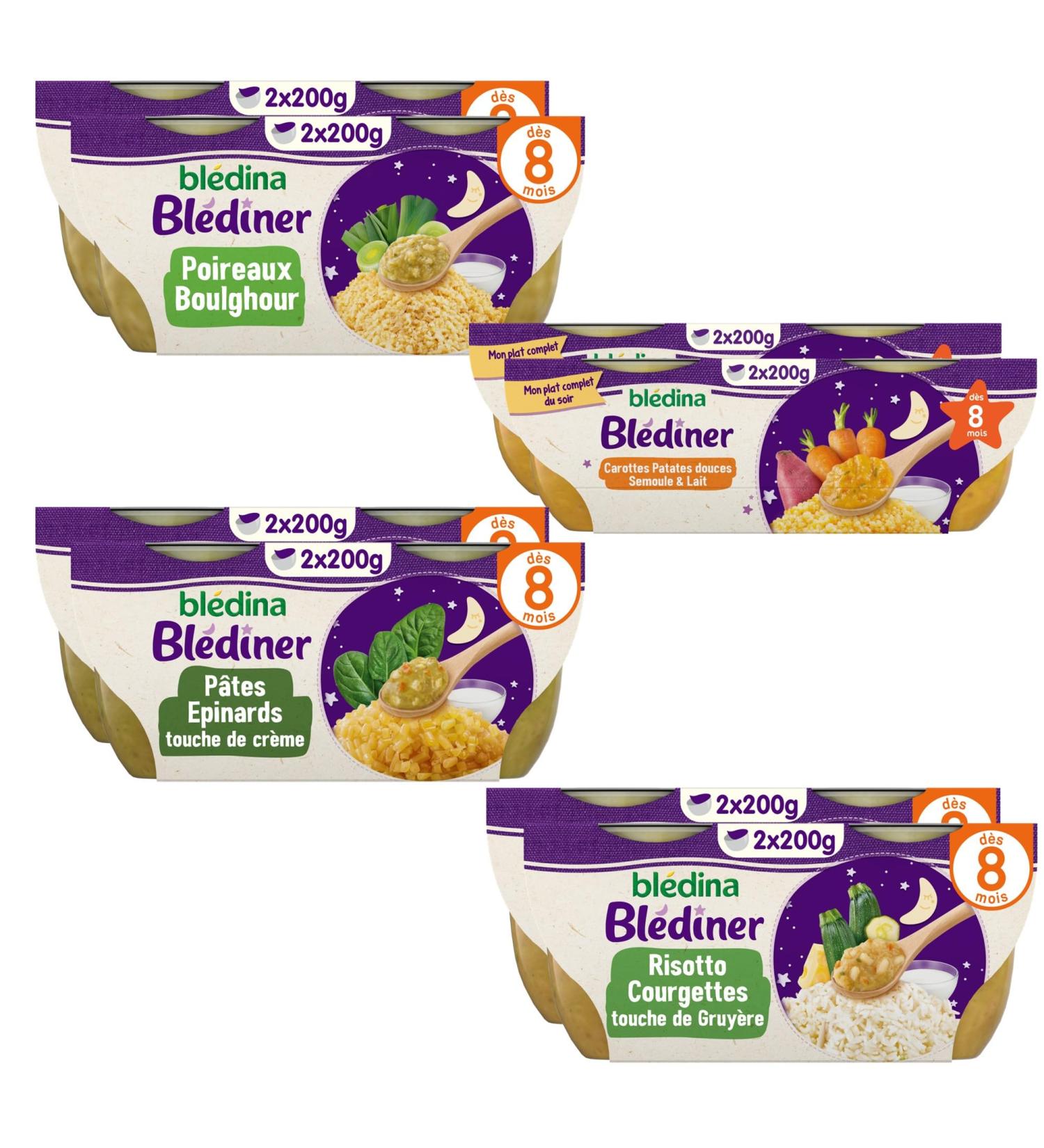 Bl dina - Bl diner - Plats du soir pour b b - 16 bols avec 4 Recettes inspir es du Fait Maison - D s 8 Mois - Sans sel ajout - 16x200g