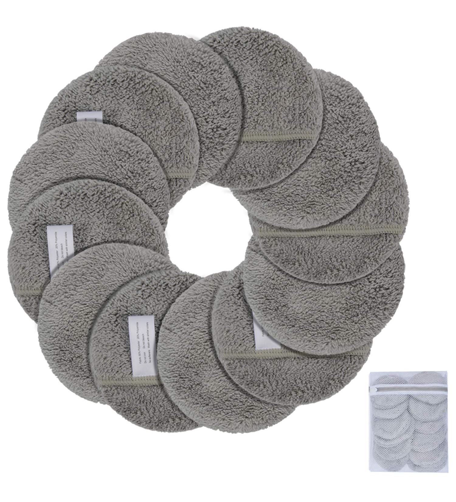 Reusable Makeup Remover Pads | Kinhwa Washable Microfiber Facial Cleansing Pads - 12 Soft Light Gray Pads with Laundry Bag - Buy Online on GoSupps.com