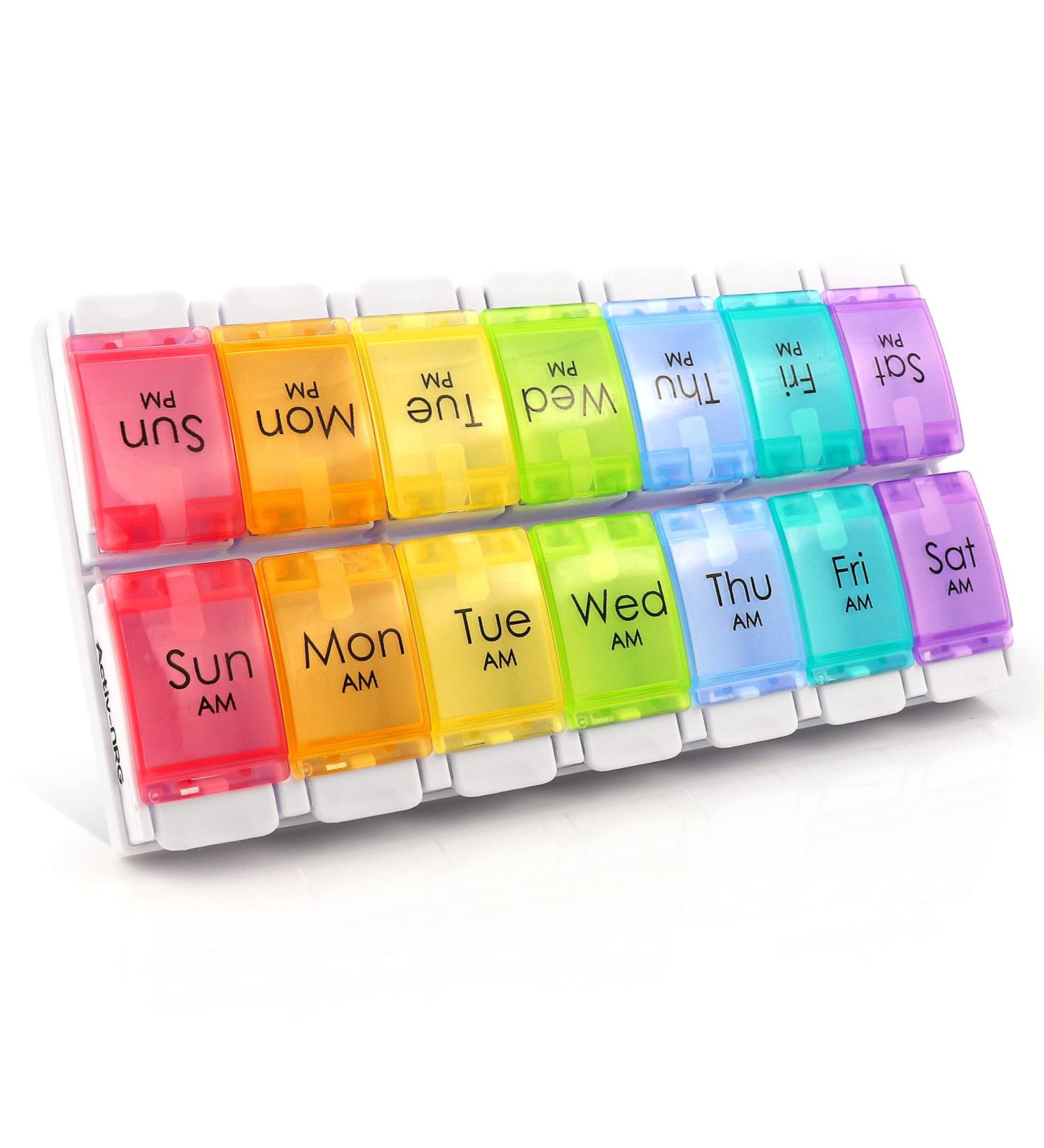 Medical Pill Box Organizer - Weekly Large Case with AM/PM Reminder - 14 Compartments Easy Open Design for Vitamins & Medication - Buy Online on GoSupps.com
