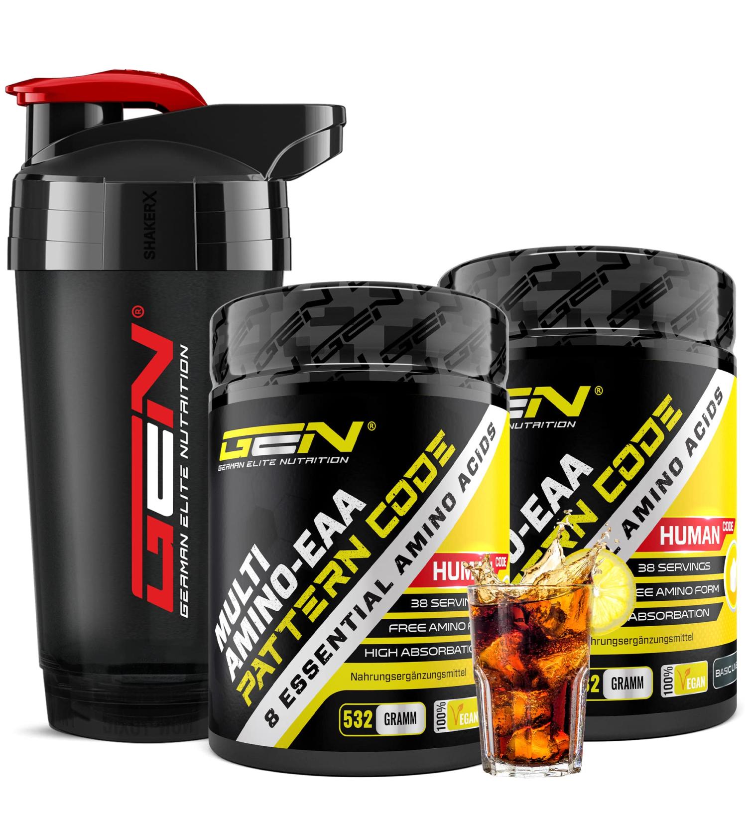 Buy Human Code 2x EAA Powder Cola Citrus + Premium Shaker - Vegan Essential Amino Acids - Delicious Amino Workout Drink (2x 532g Pack) - Buy Online on GoSupps.com