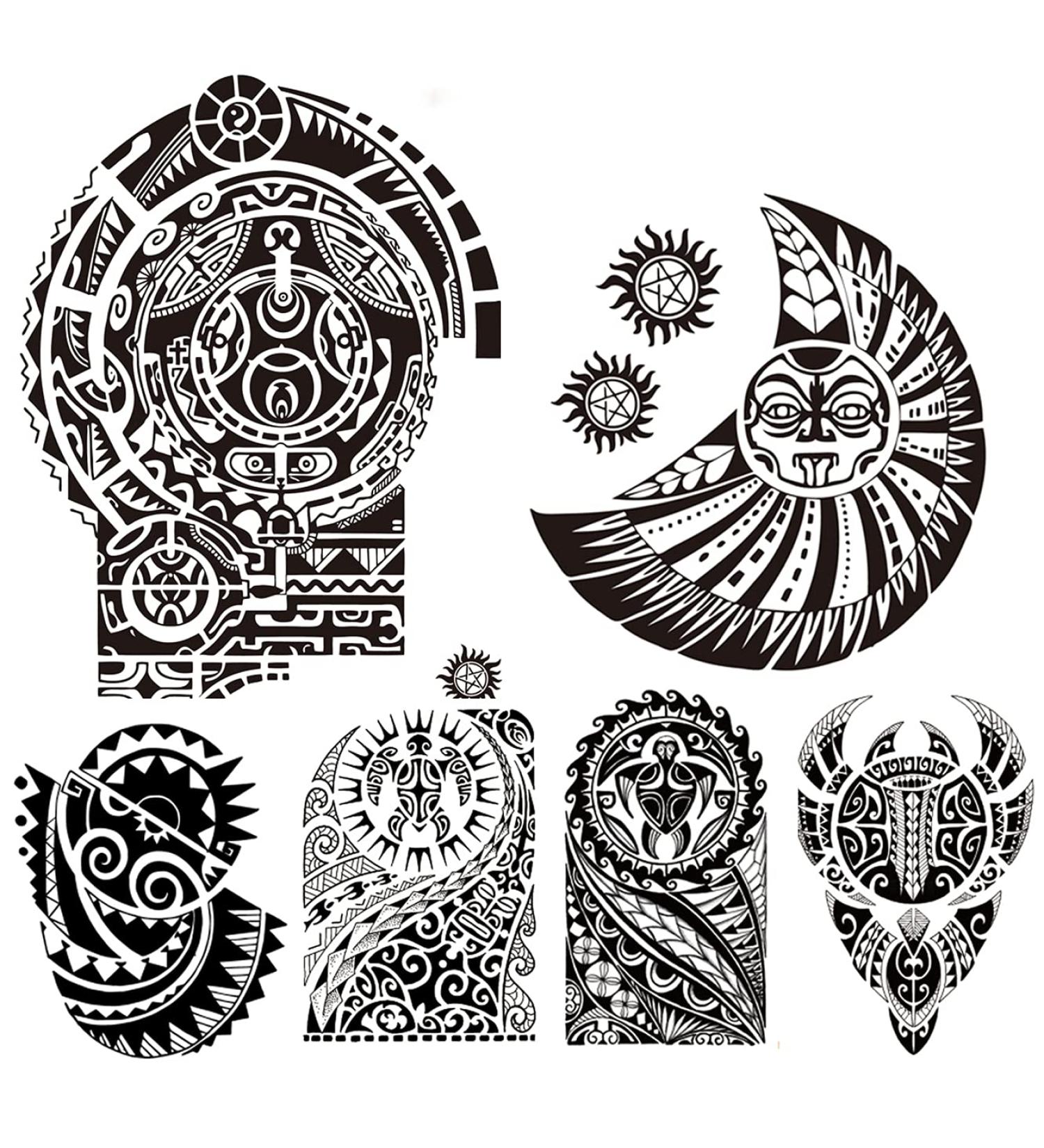 Tribal Tattoo Set: 4-Sheet Arm & 2-Sheet Big Totem Temporary Tattoos - Dwayne Johnson Inspired Tribal Fake Black Tattoo Sticker - Buy Online on GoSupps.com