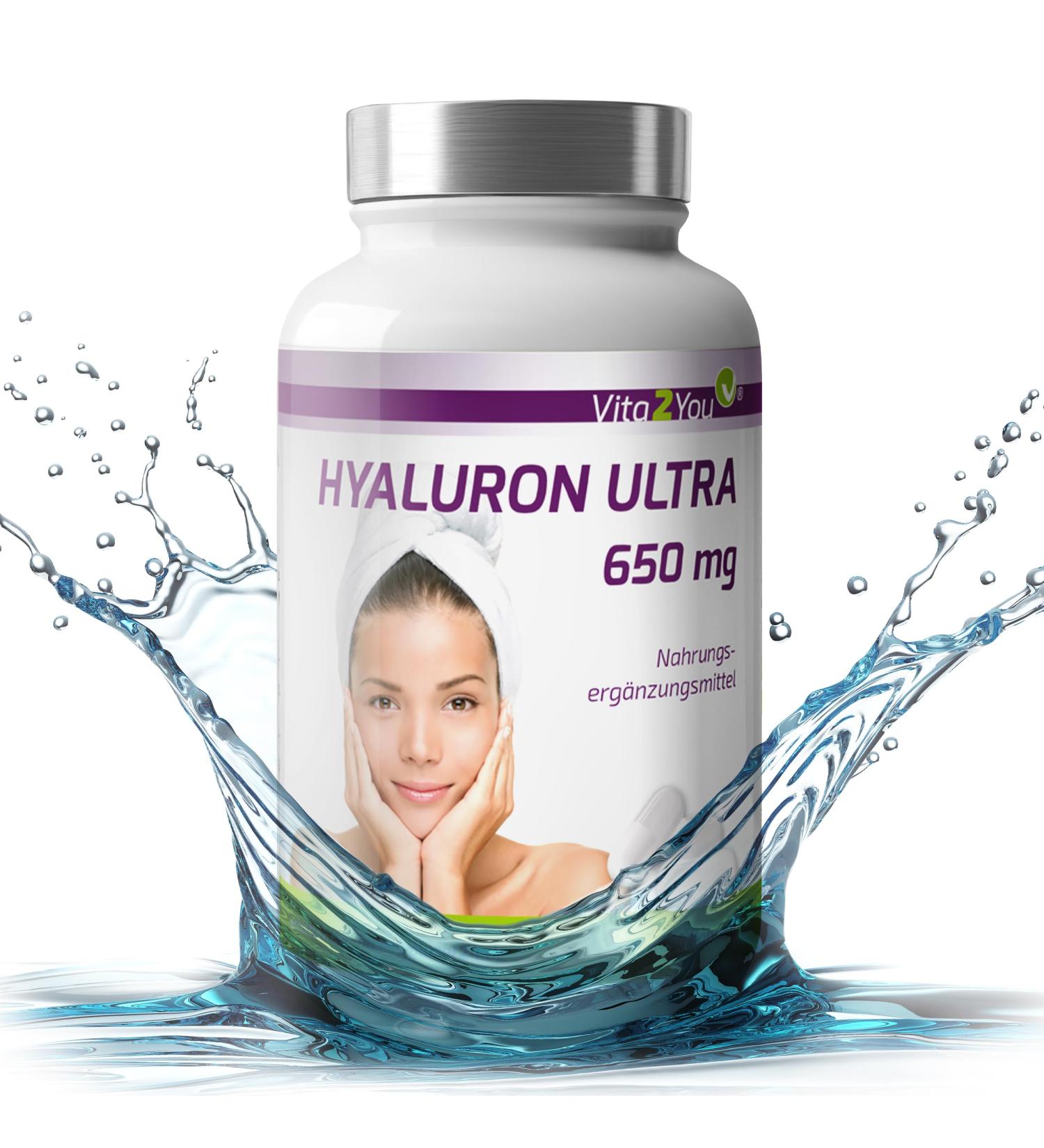 Vita2you Hyaluronic Acid Ultra 650mg - 90 Vegan Capsules | High-Dose 3-Month Pack | Fermented & Additive-Free - Premium Quality Hyaluron - Buy Online on GoSupps.com