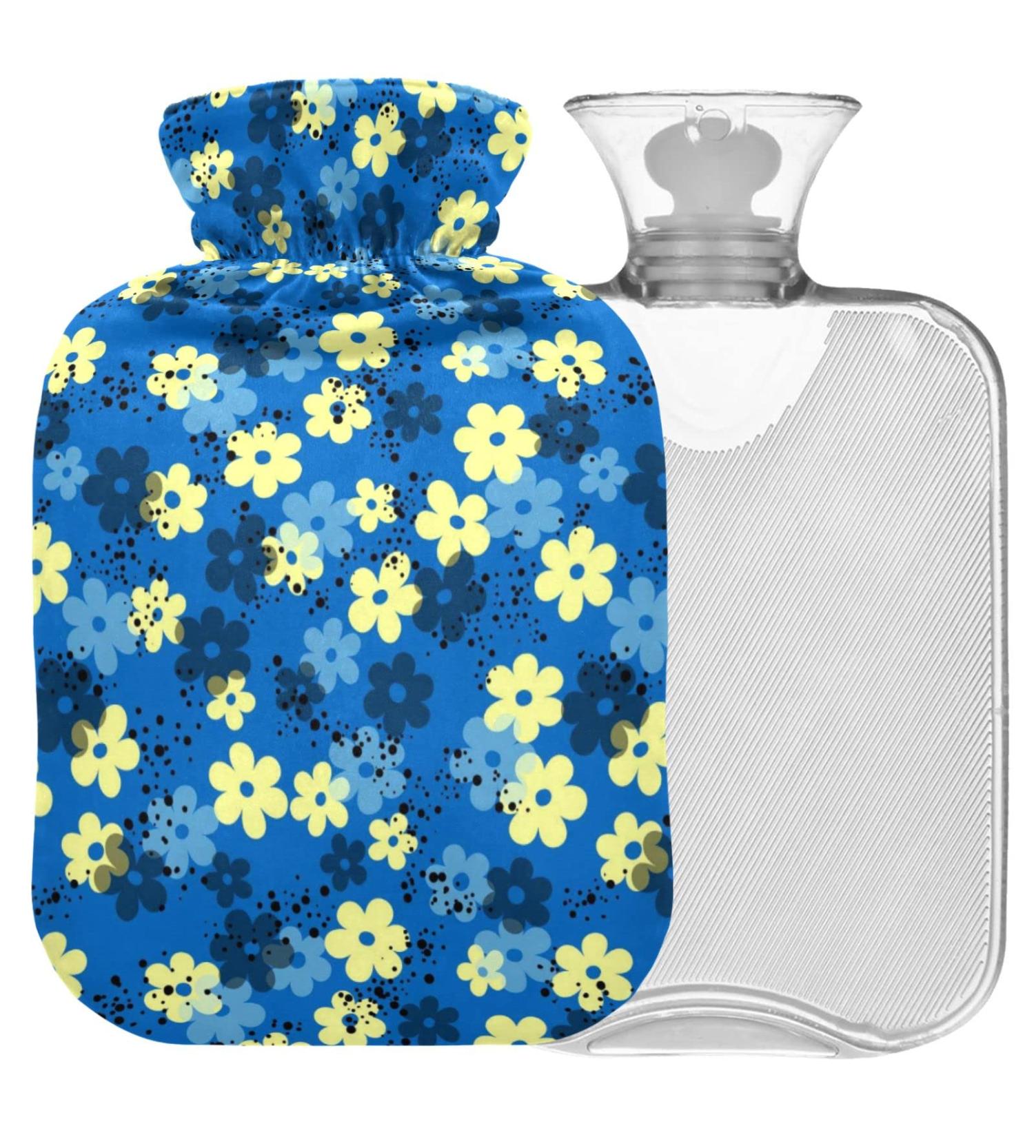 Naanle Yellow Flowers Hot Water Bottle 1L - Warmth & Cold Therapy with Transparent Cover - Ideal for Bed Hand and Foot Pain Relief - Buy Online on GoSupps.com