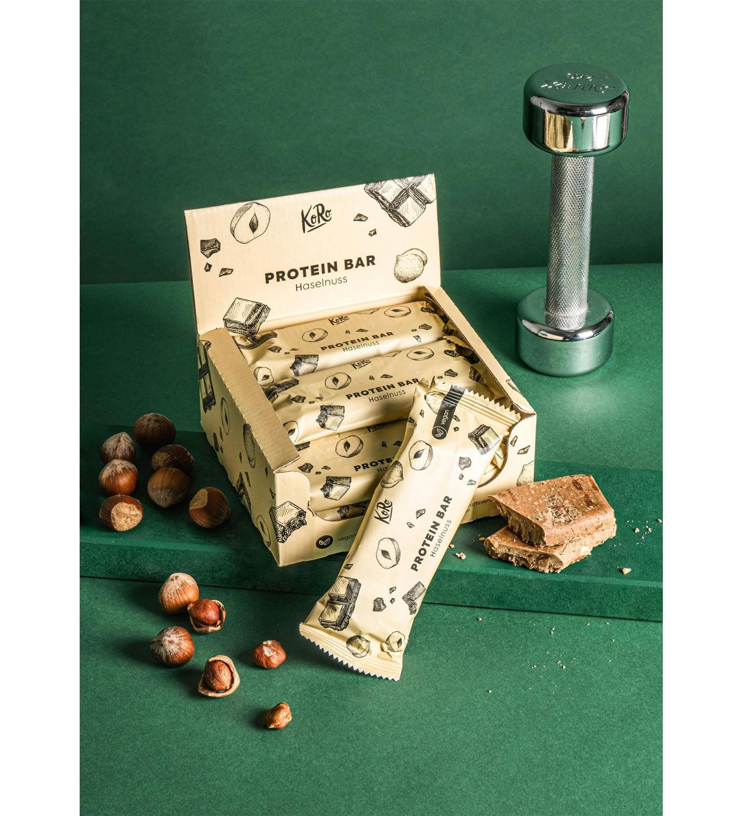 Koro Vegan Organic Protein Bar Hazelnut 12-Pack | High Protein Plant-Based Snack for Fitness - Buy Online on GoSupps.com