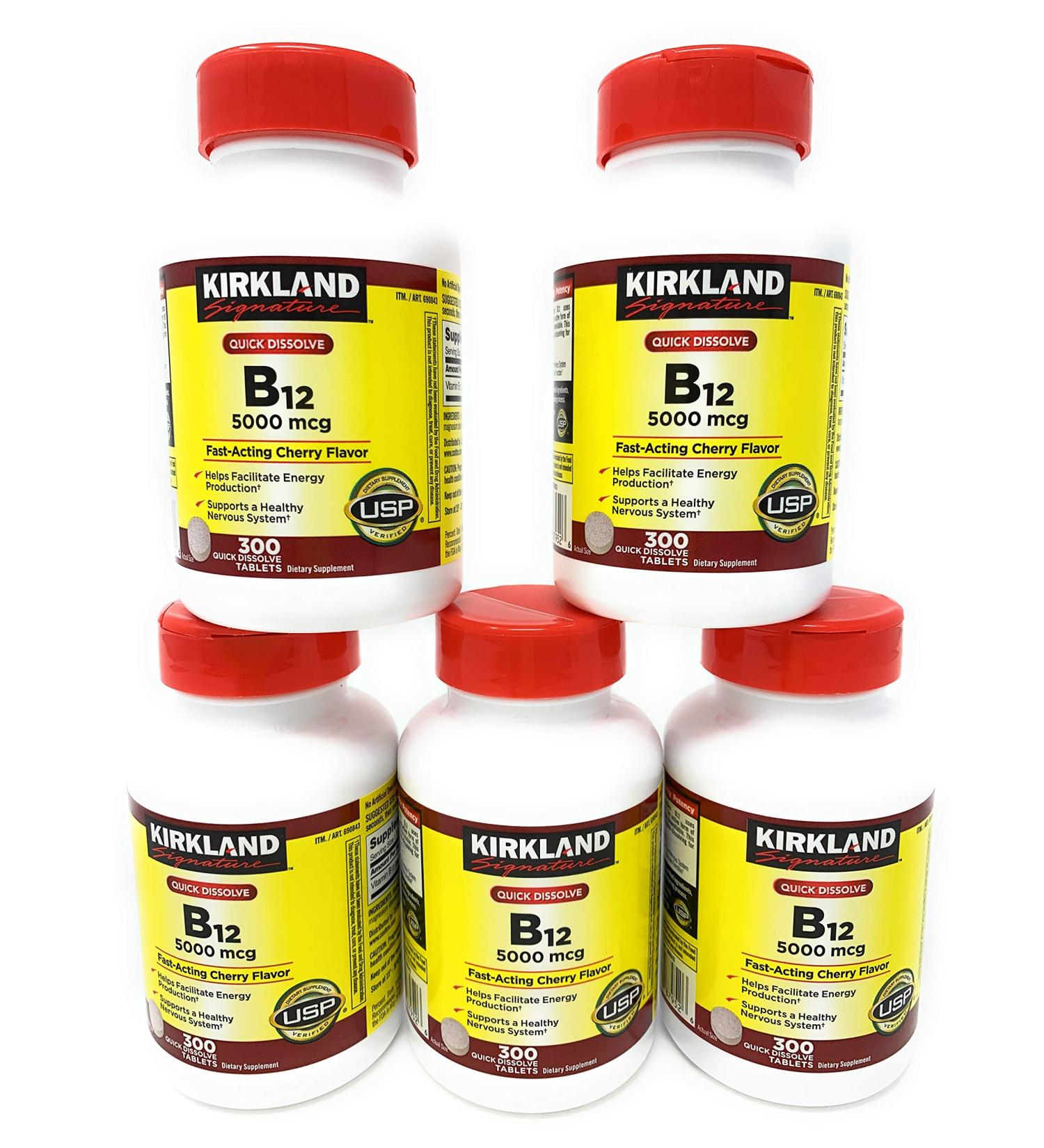 Kirkland Signature Sublingual B-12 5000 mcg 5 Bottles (300 Tablets)