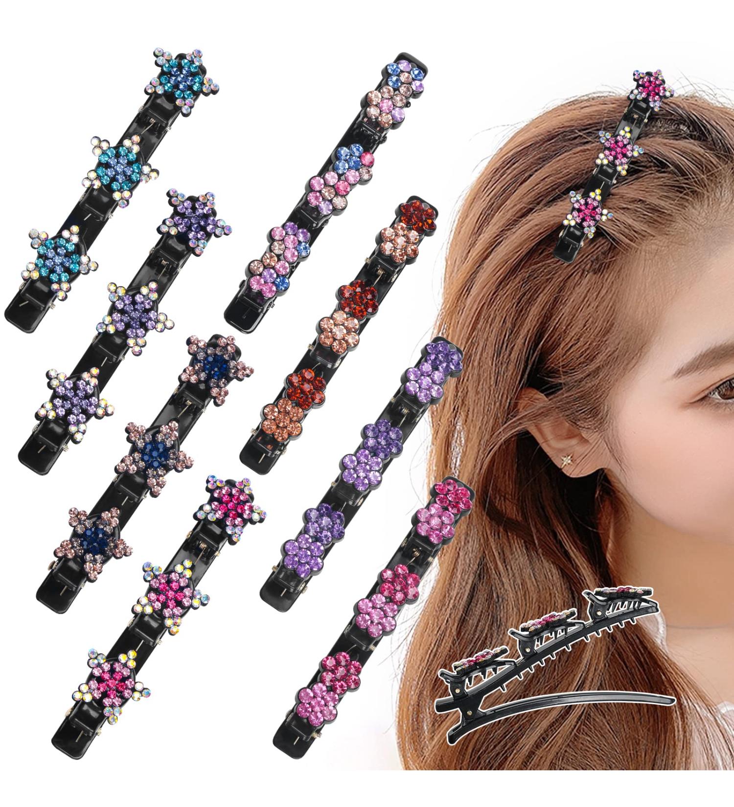 Sparkling Crystal Stone Braided Hair Clips Set for Women/Girls - Rhinestone Hair Barrettes (8pcs) - Buy Online on GoSupps.com