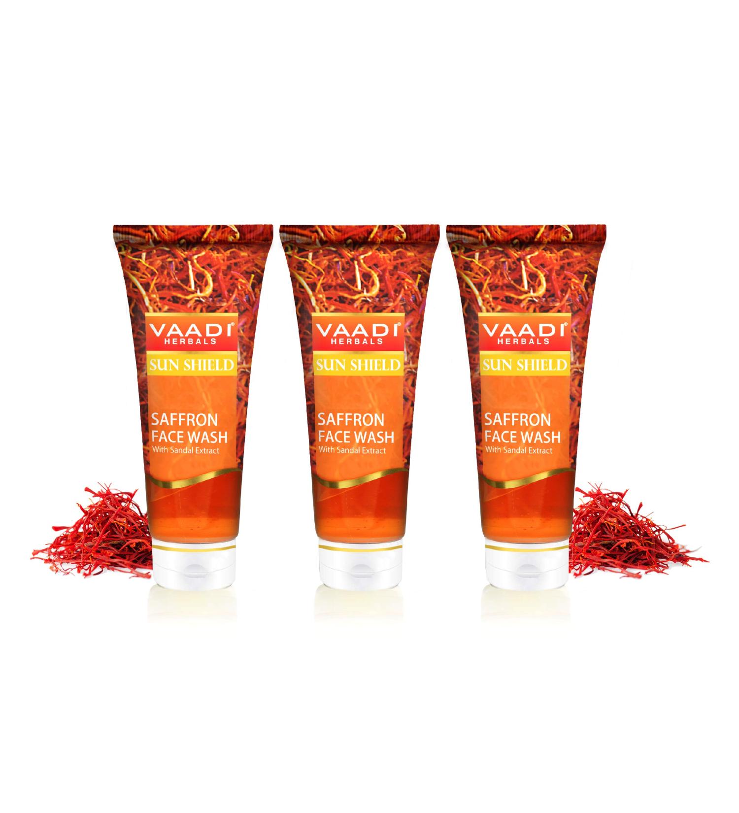 Buy Vaadi Herbals Saffron Face Wash with Sandalwood Extract - 3 Pack (2 fl. Oz Each) - Best International Shipping for Glowing Skin - Buy Online on GoSupps.com