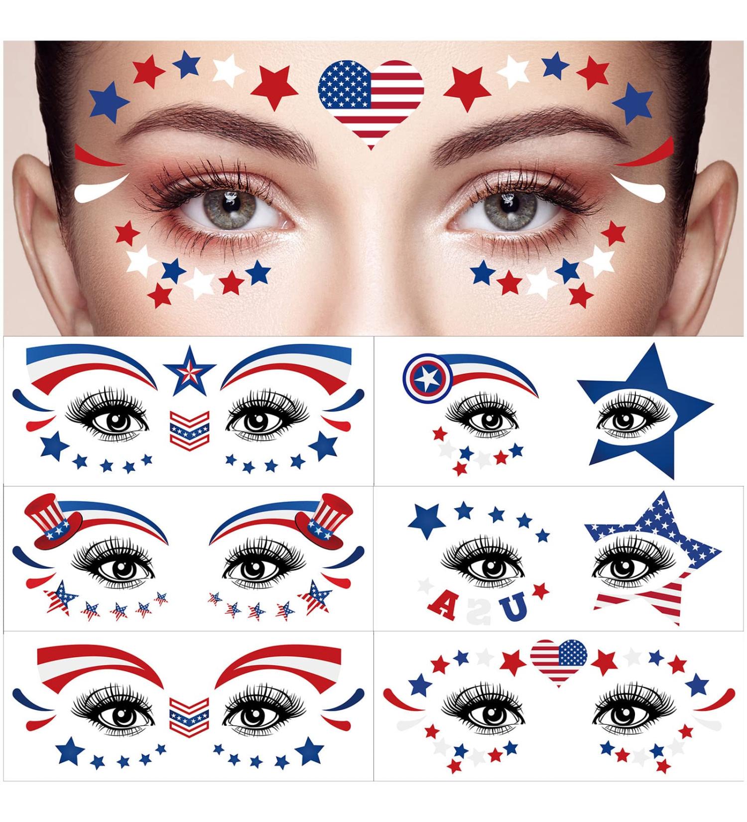 4th of July Face Temporary Tattoos - 10 Sheets Realistic USA Flag Fake Tattoos for Women, Kids, Independence Day Party - Buy Online on GoSupps.com