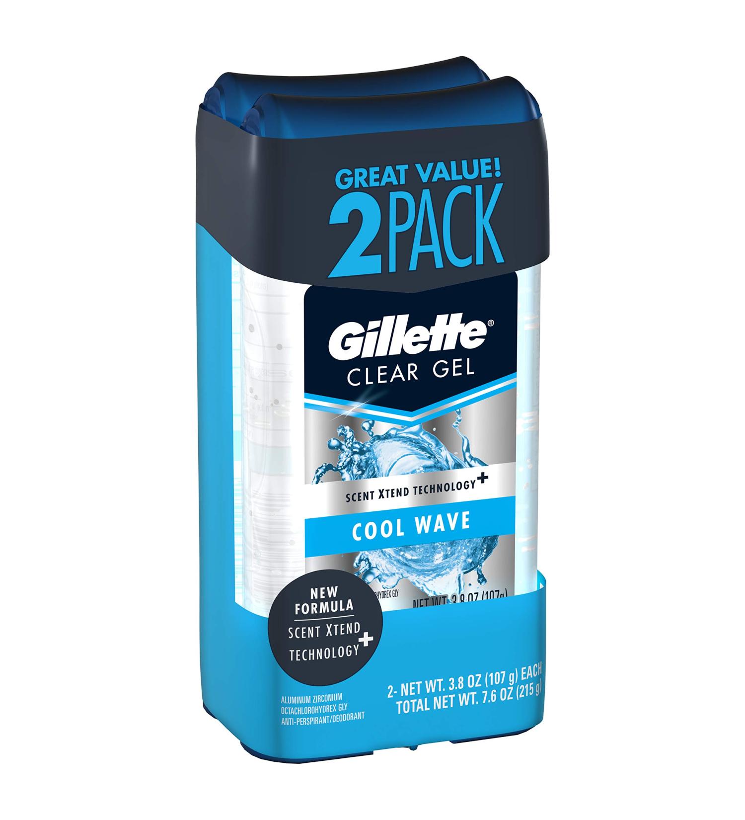 Gillette Endurance Antiperspirant and Deodorant, Cool Wave Clear Gel - 3.8 Oz Ea, (Pack of 2)