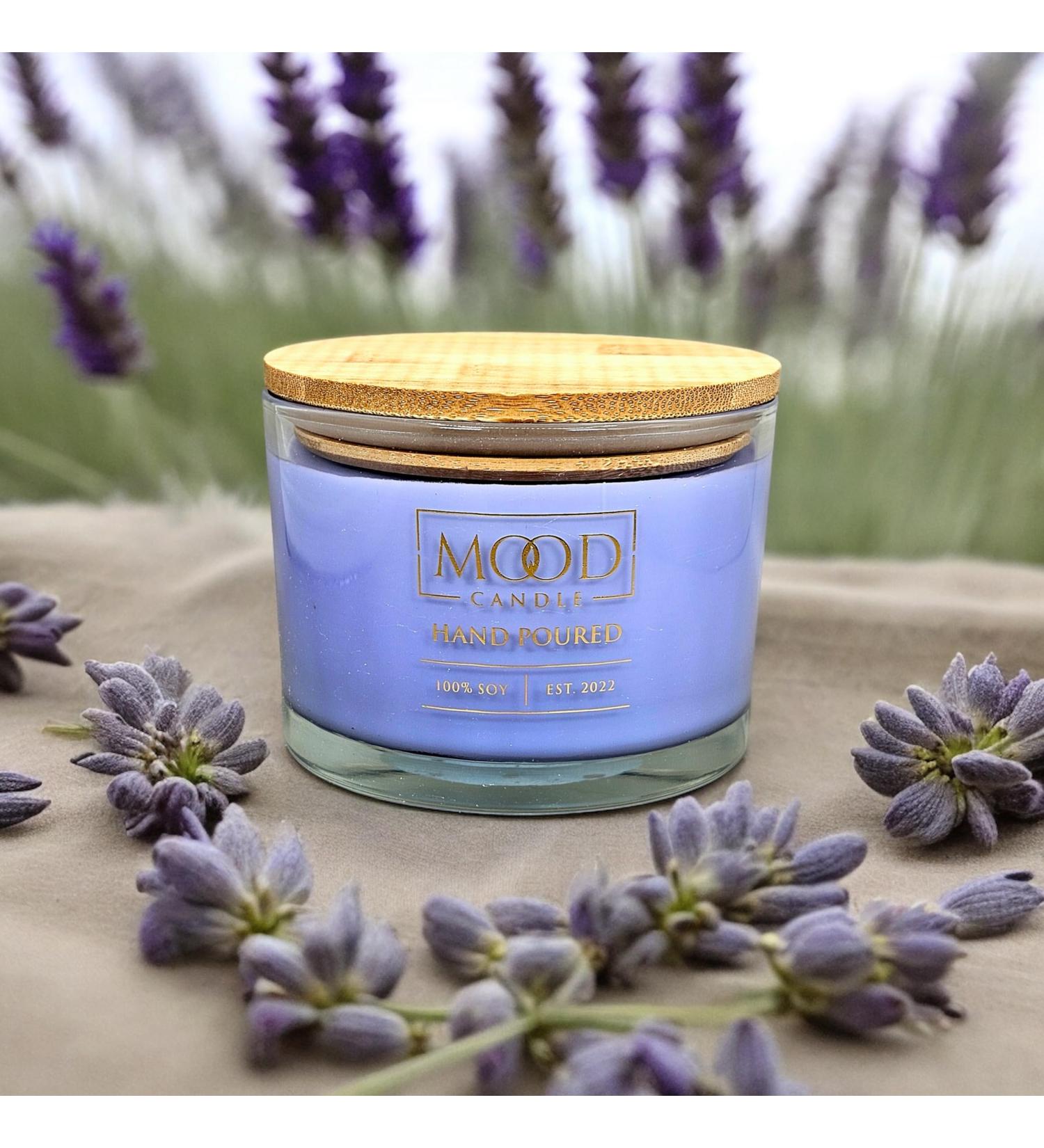 Soy Wax Candle 3-Wick 16 oz Long Burn Time Very Vanilla & Lavender Scent - Mood Candle Purple