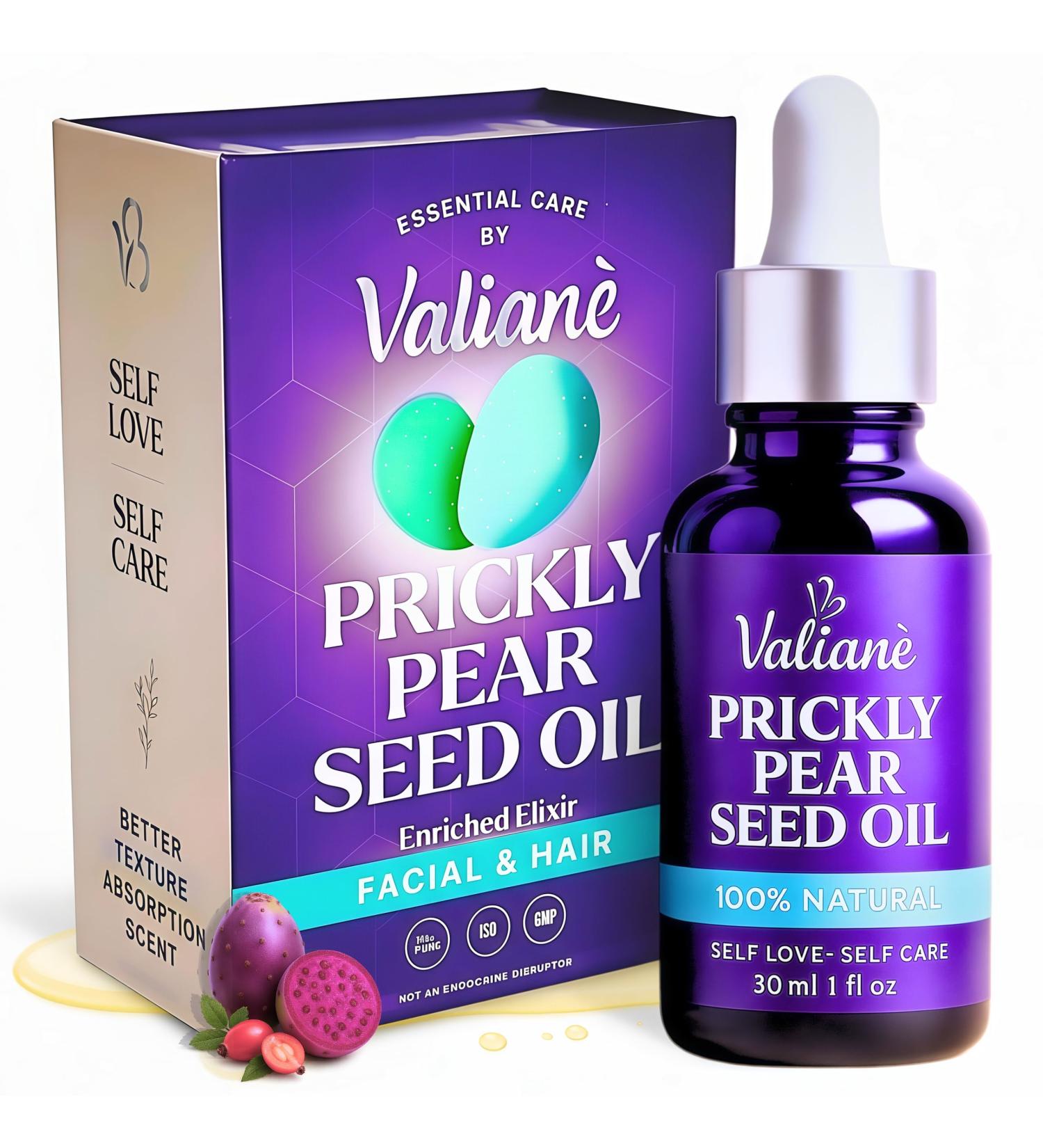 PRICKLY PEAR SEED OIL for FACE & HAIR Premium - Facial Serum Body Moisturizer Beard Oil - Prickly Pear (Barbary Fig) 100% NATURAL Enriched Blend Extra Virgin Cold Pressed for Dry Skin 1 Fl Oz Valian  - Buy Online on GoSupps.com