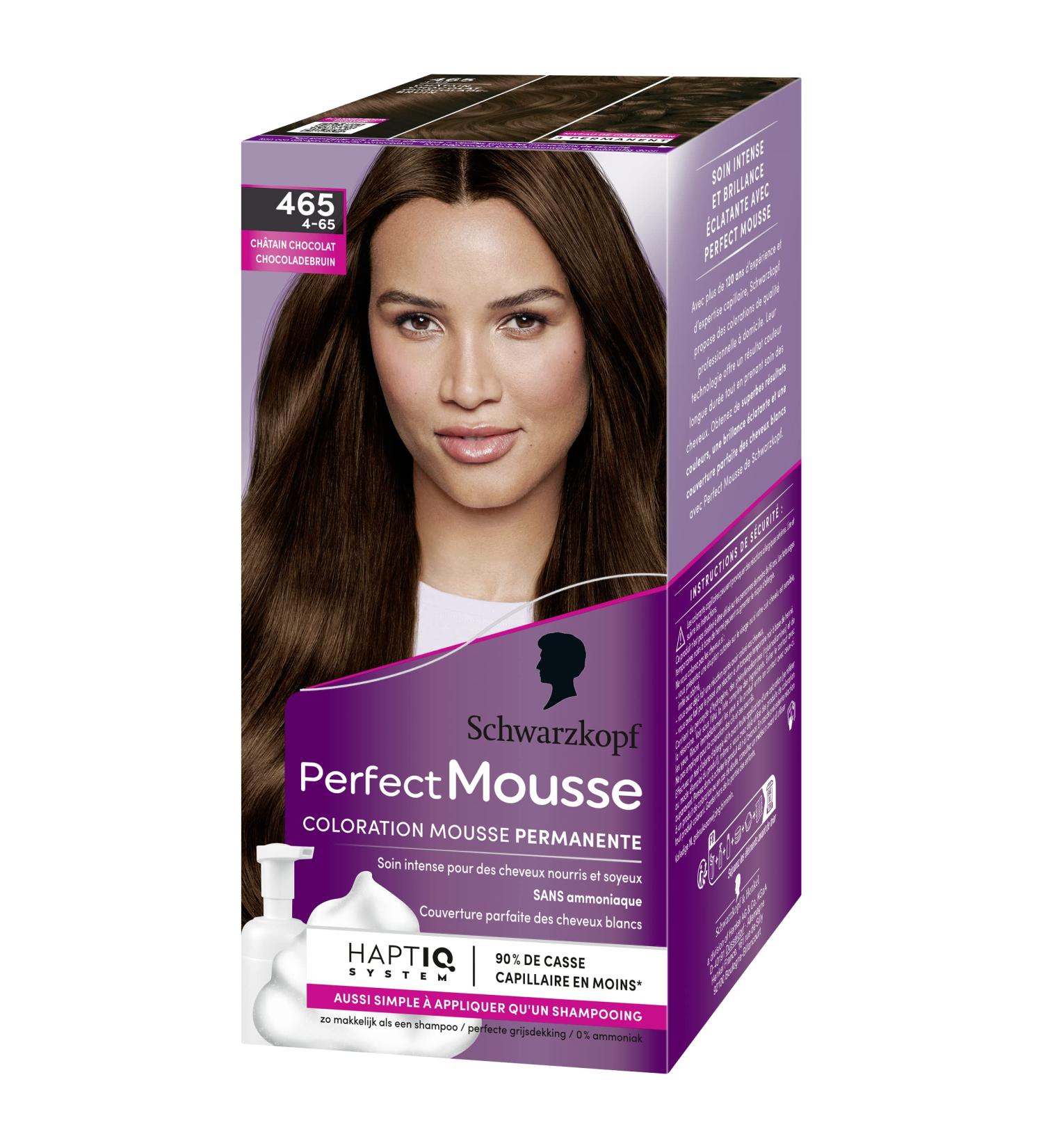Schwarzkopf - Perfect Mousse - Hair Color - Permanent Mousse without Ammonia - Care Mask 96% ingredients of natural origin - Chocolate Brown 465 1 Unit (Pack of 1) - Buy Online on GoSupps.com