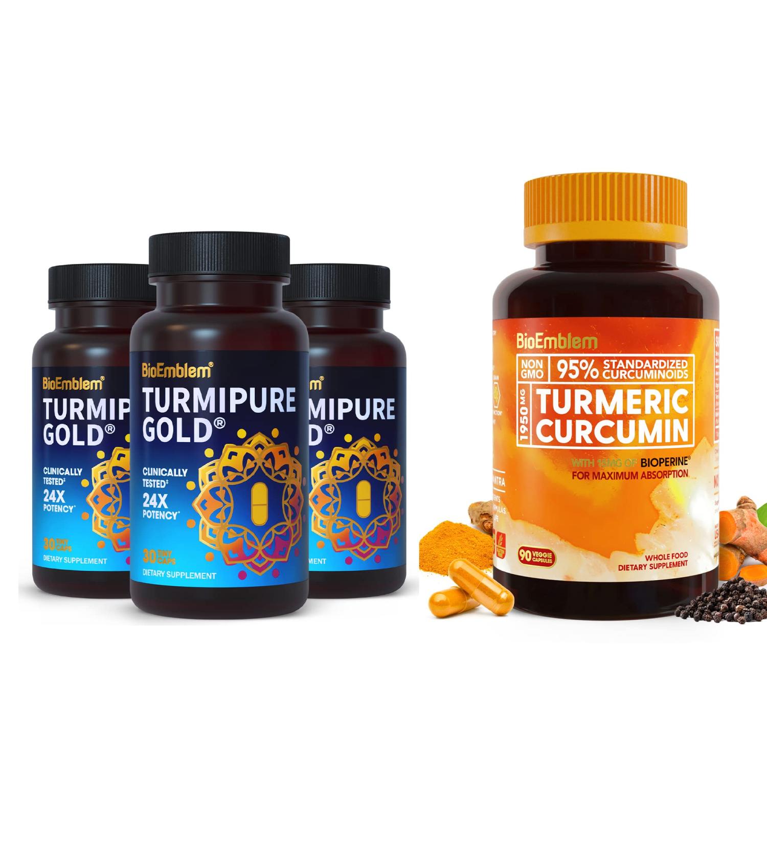 BioEmblem Turmeric Curcumin Supplement with BioPerine | Joint Support and Turmeric Curcumin with Clinically Studied TurmiPure Healthy Immune System Turmeric Supplements - Buy Online on GoSupps.com